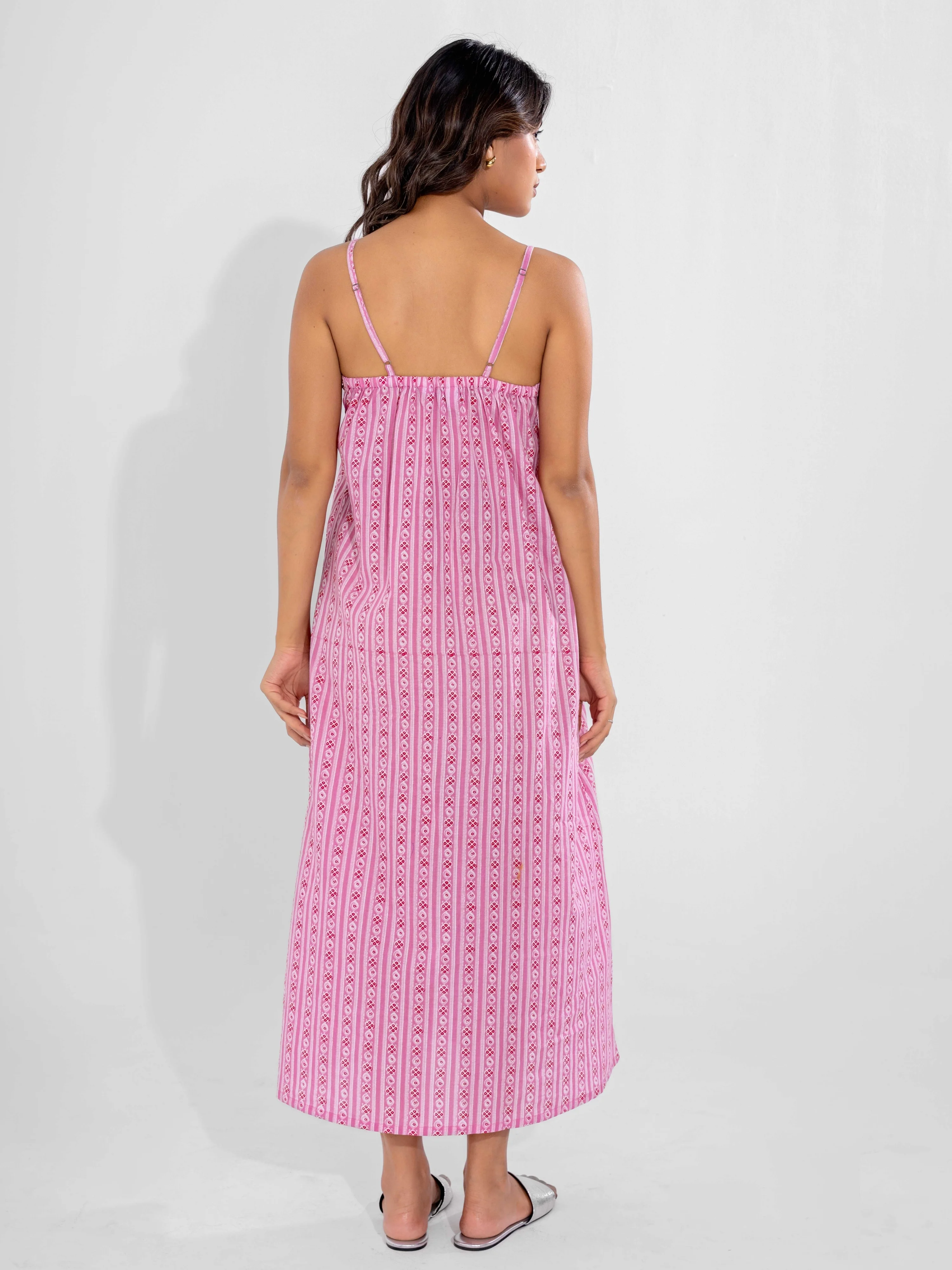 Pink Horizon Pure Cotton V-Neck Night Maxi - Image 3