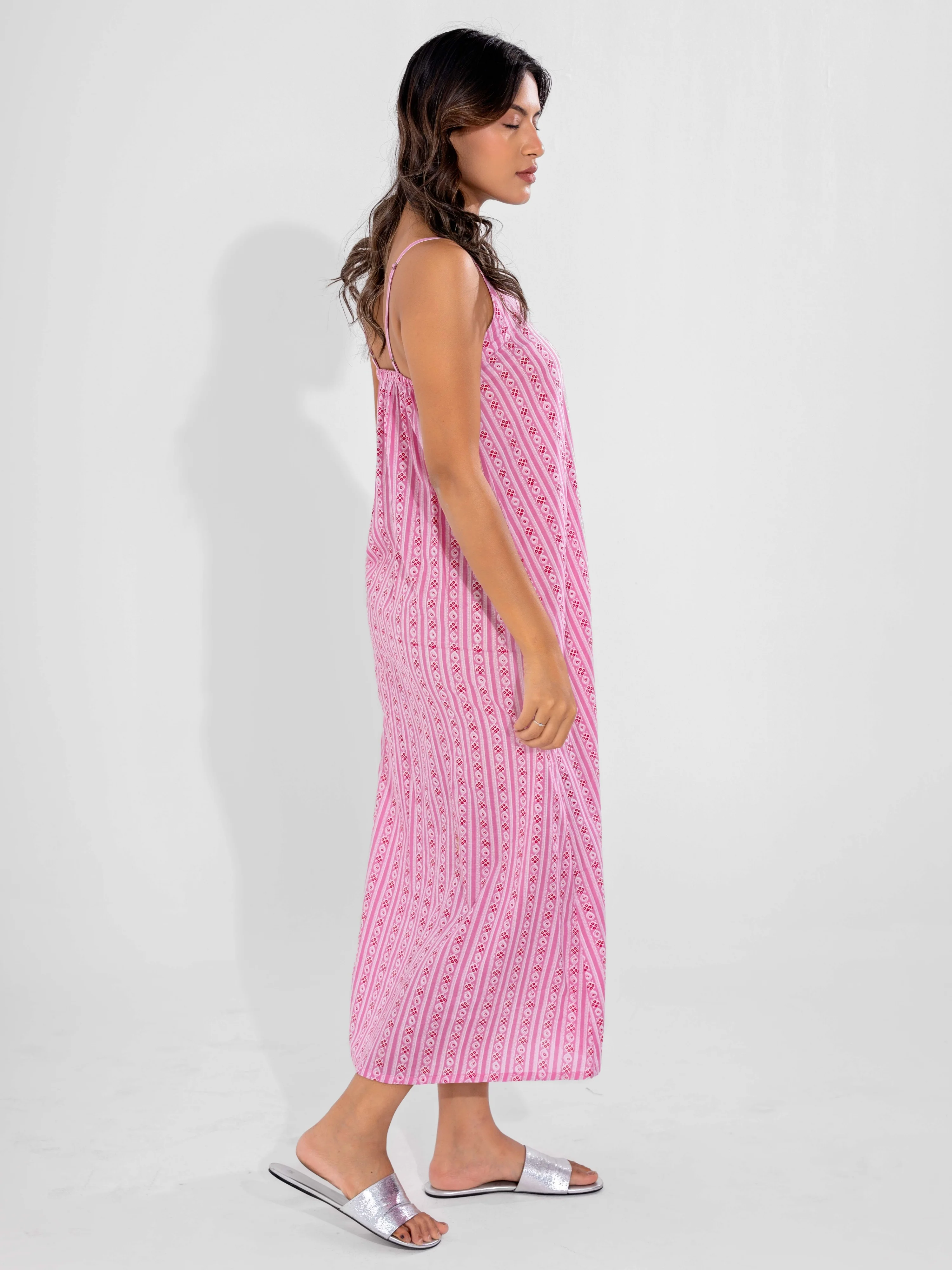 Pink Horizon Pure Cotton V-Neck Night Maxi - Image 4