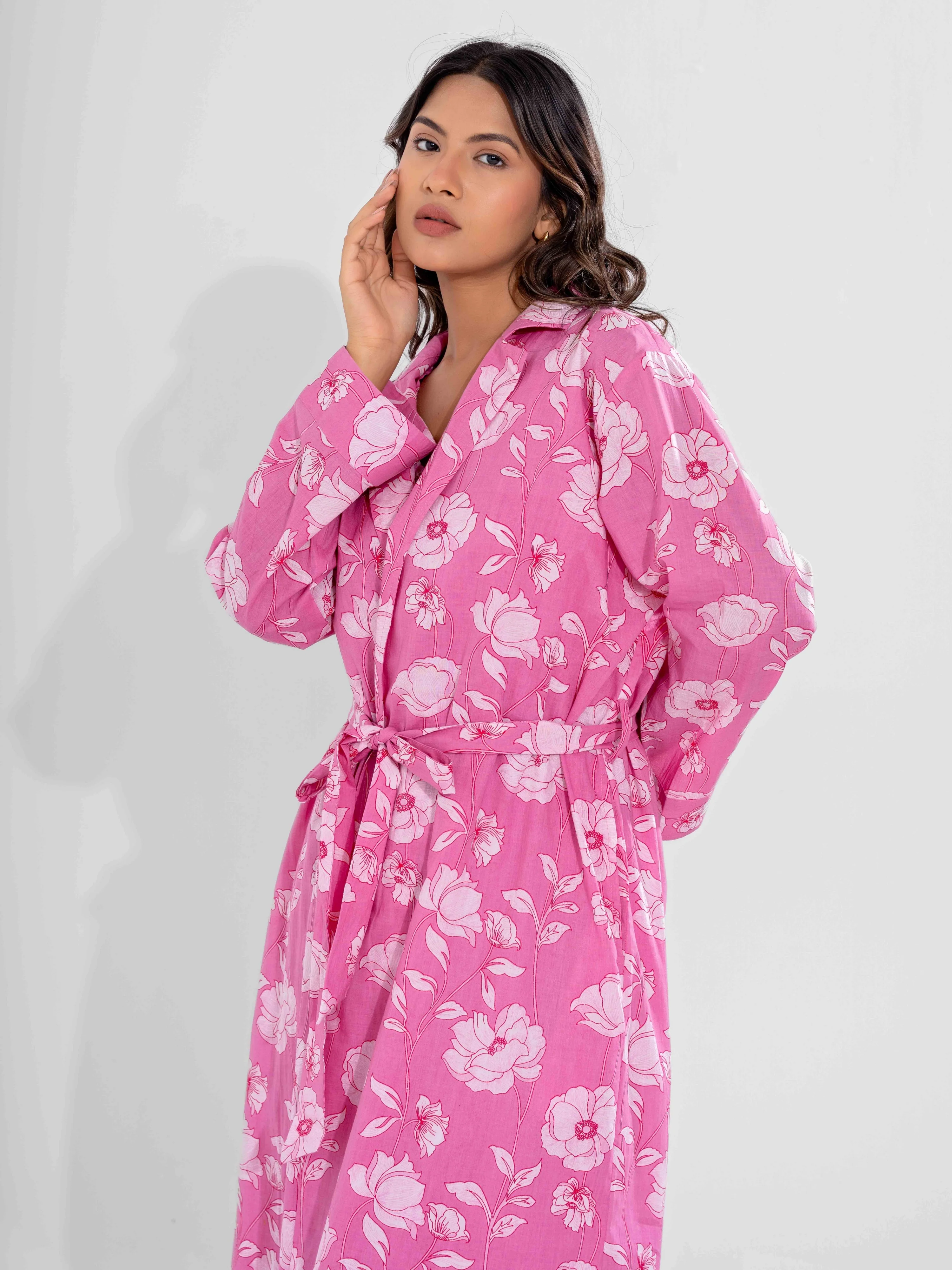 Pink Soft Pure Cotton V-Neck Midi & Shrug - Image 12