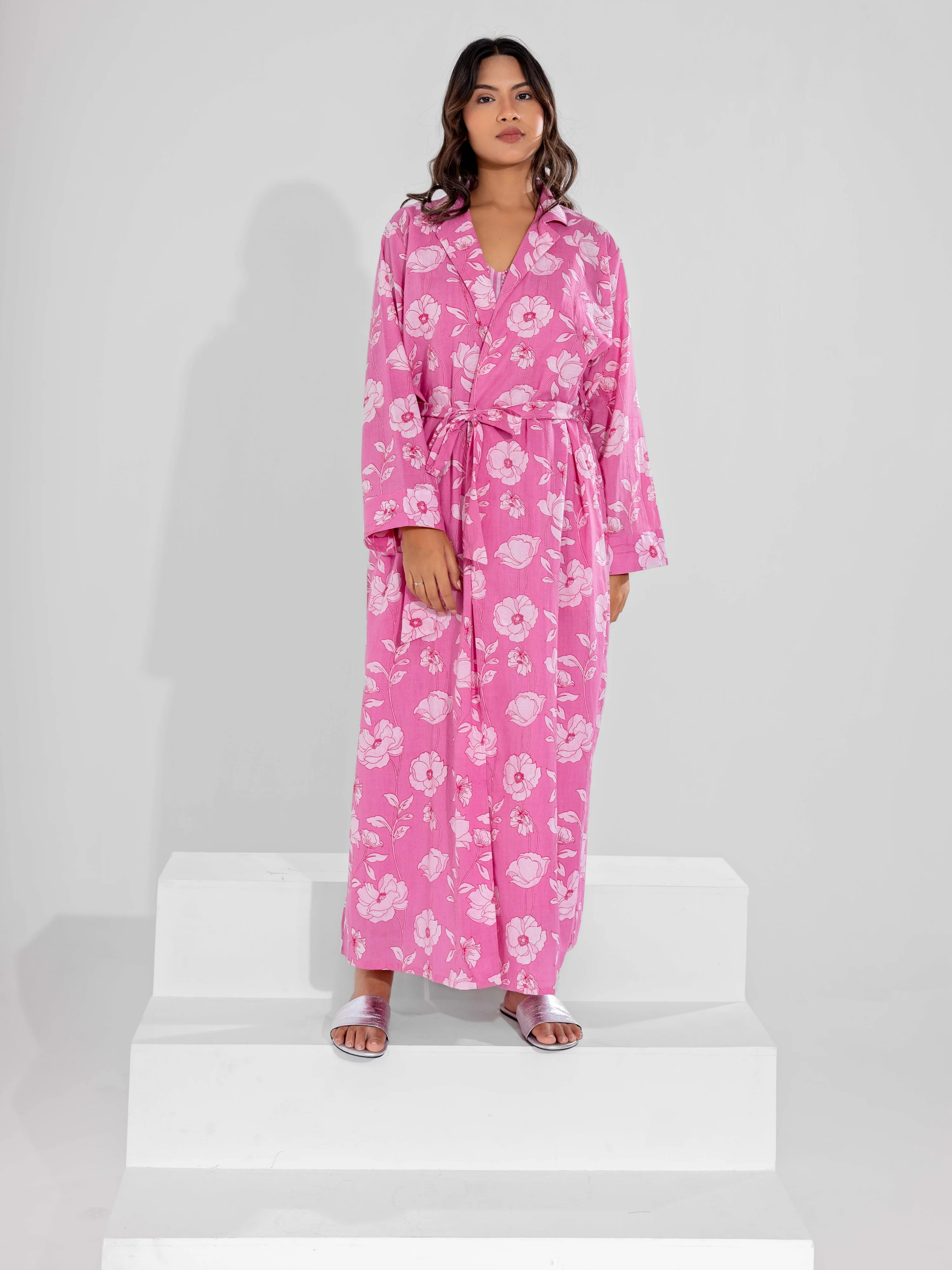 Pink Soft Pure Cotton V-Neck Midi & Shrug - Image 19