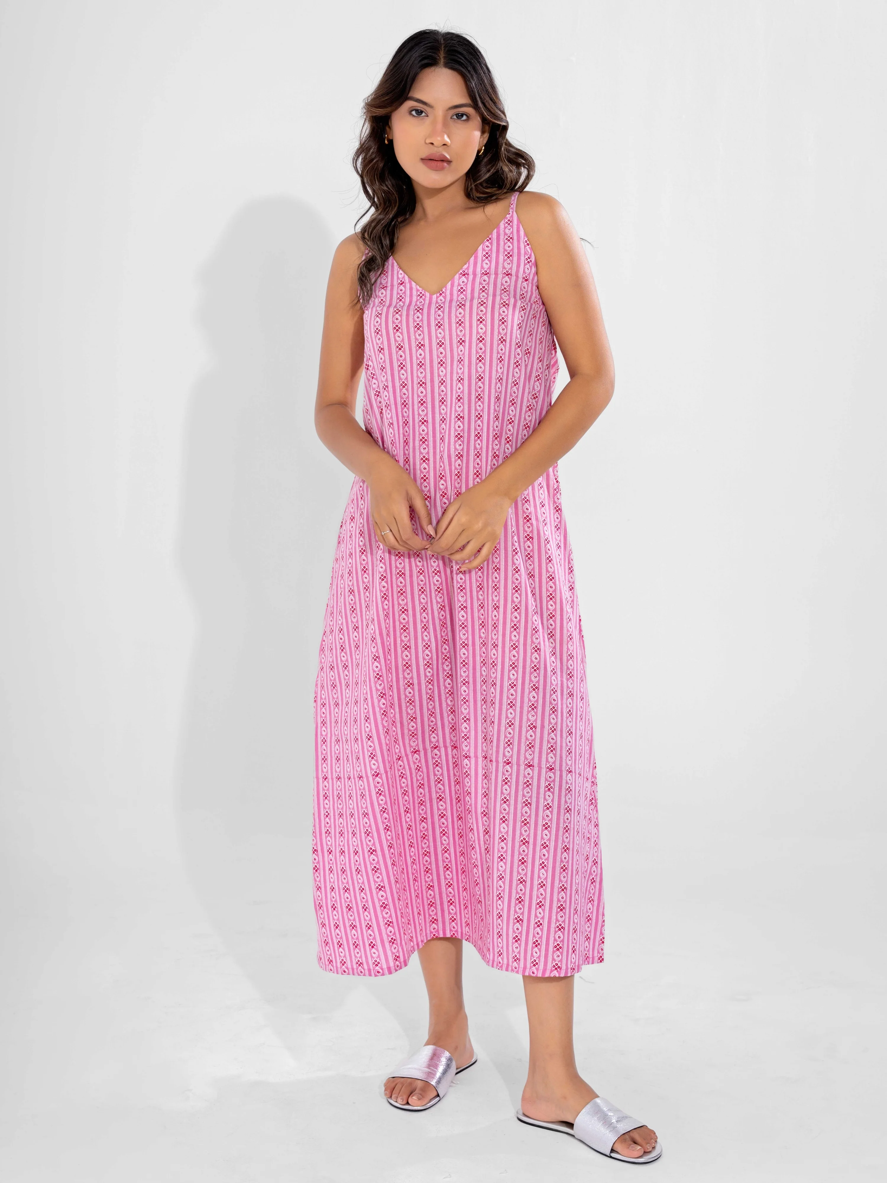 Pink Soft Pure Cotton V-Neck Midi & Shrug - Image 6