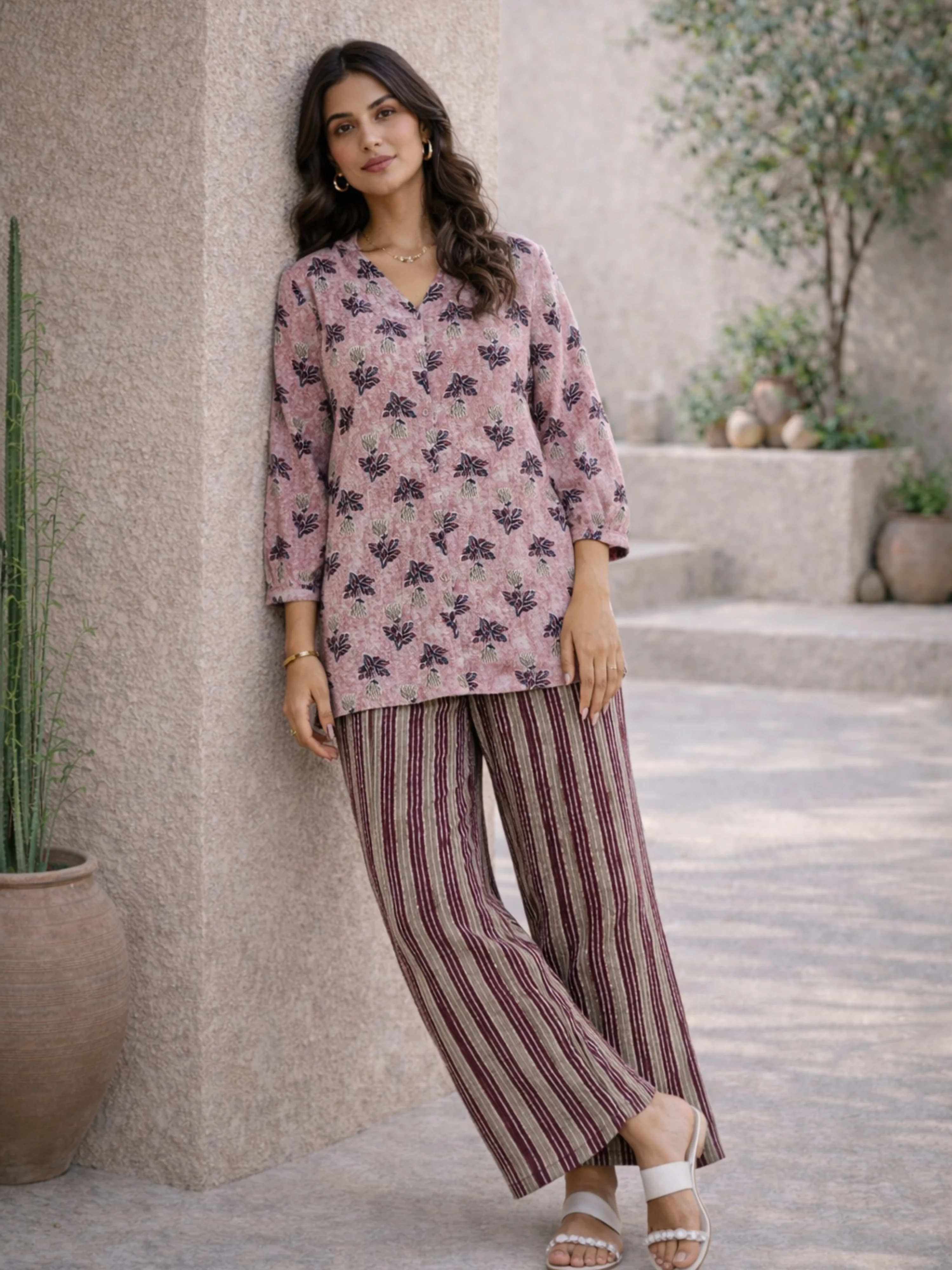 Pink Texture Pure Cotton Back Pleated Co-ord Set - Image 7