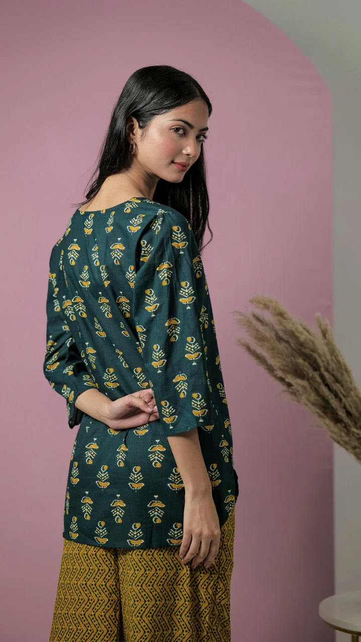 DeepGreen/Lemon Yellow Pure Cotton Lounge Wear - Image 3