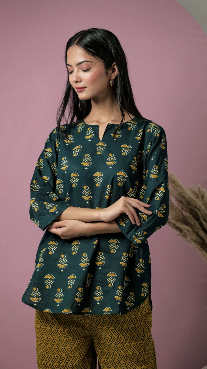 DeepGreen/Lemon Yellow Pure Cotton Lounge Wear - Image 4