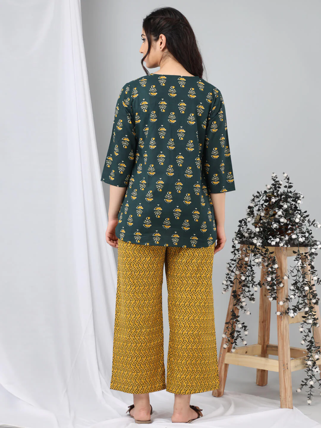 DeepGreen/Lemon Yellow Pure Cotton Lounge Wear - Image 9