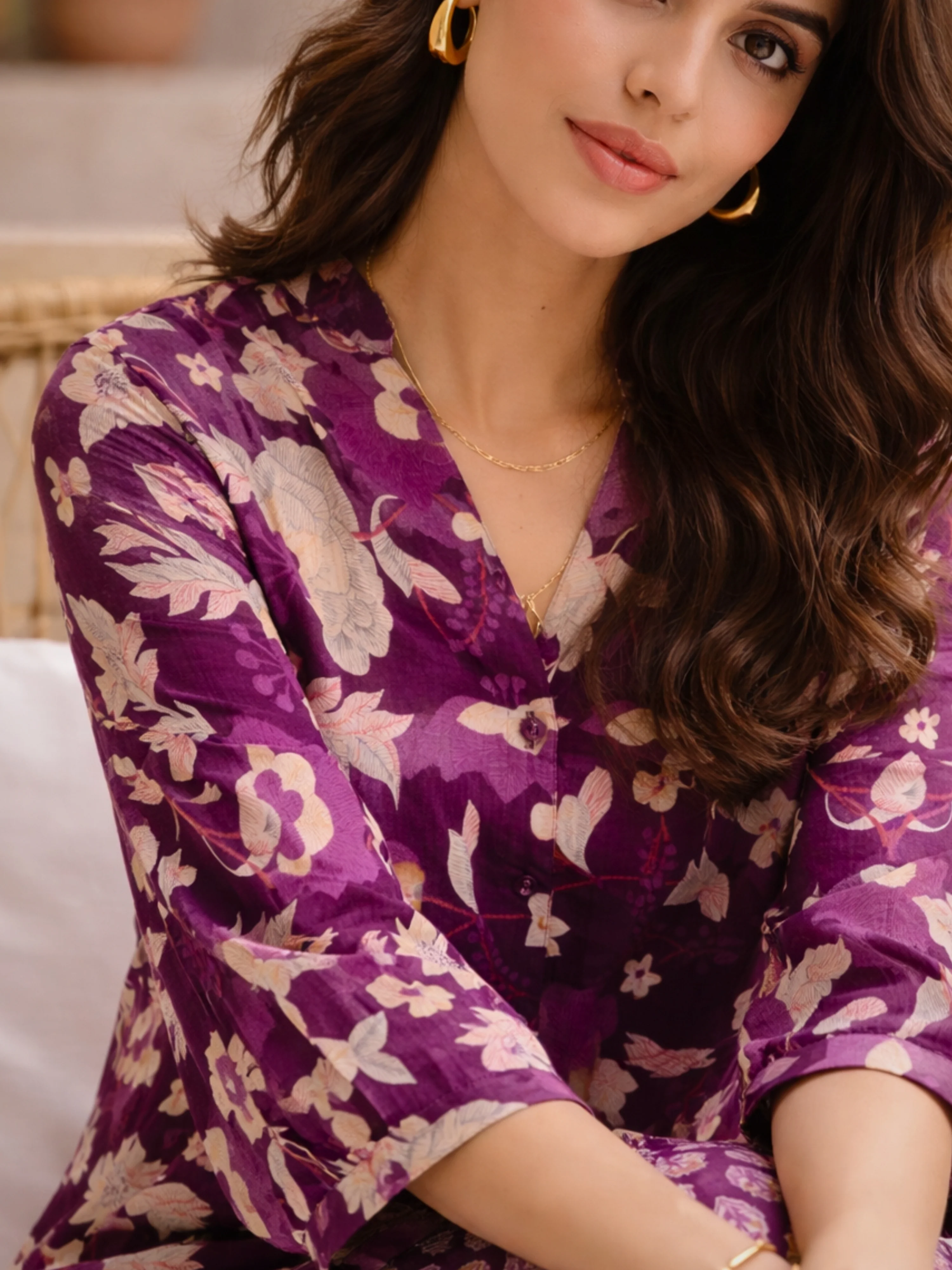 Purple Haze Petal Pure Cotton Back Pleated Co-ord set - Image 2