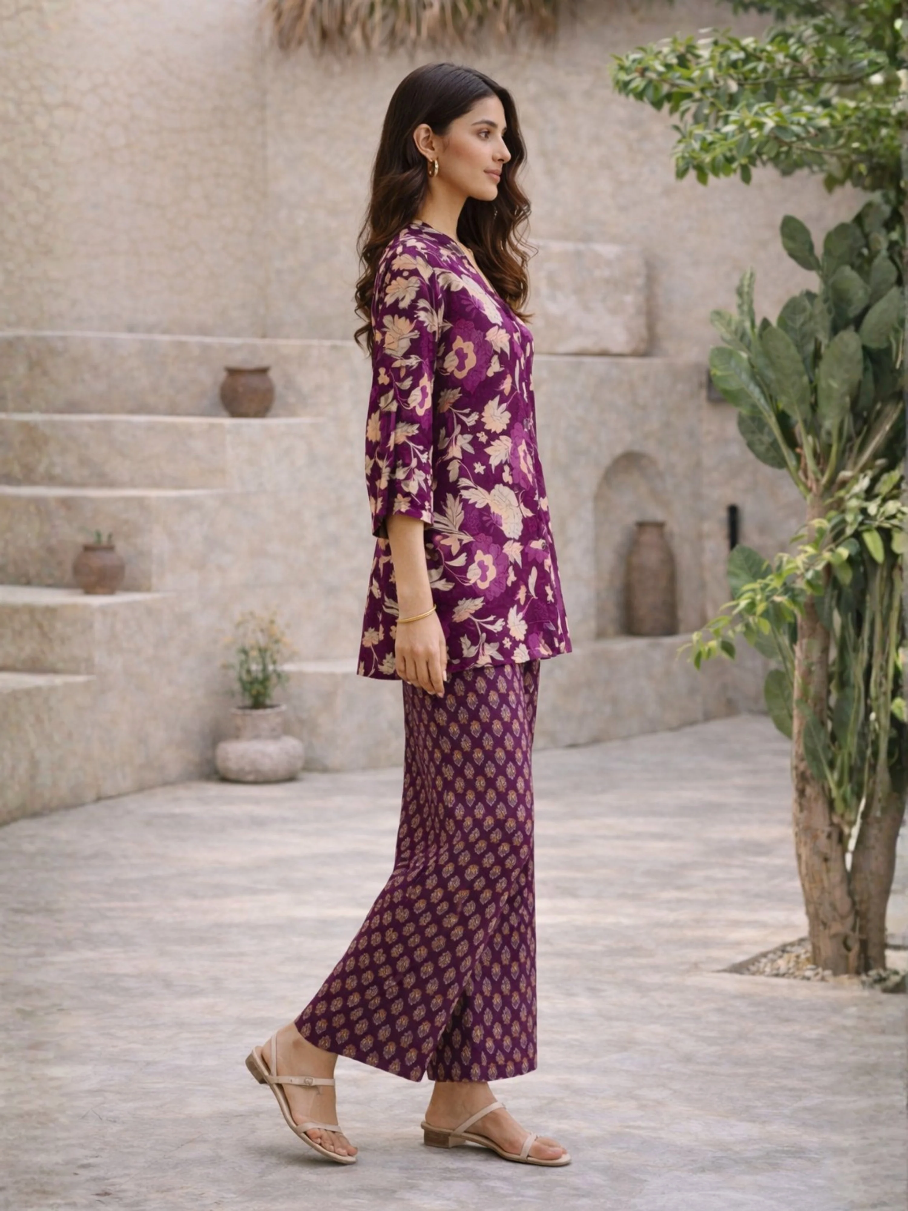 Purple Haze Petal Pure Cotton Back Pleated Co-ord set - Image 4