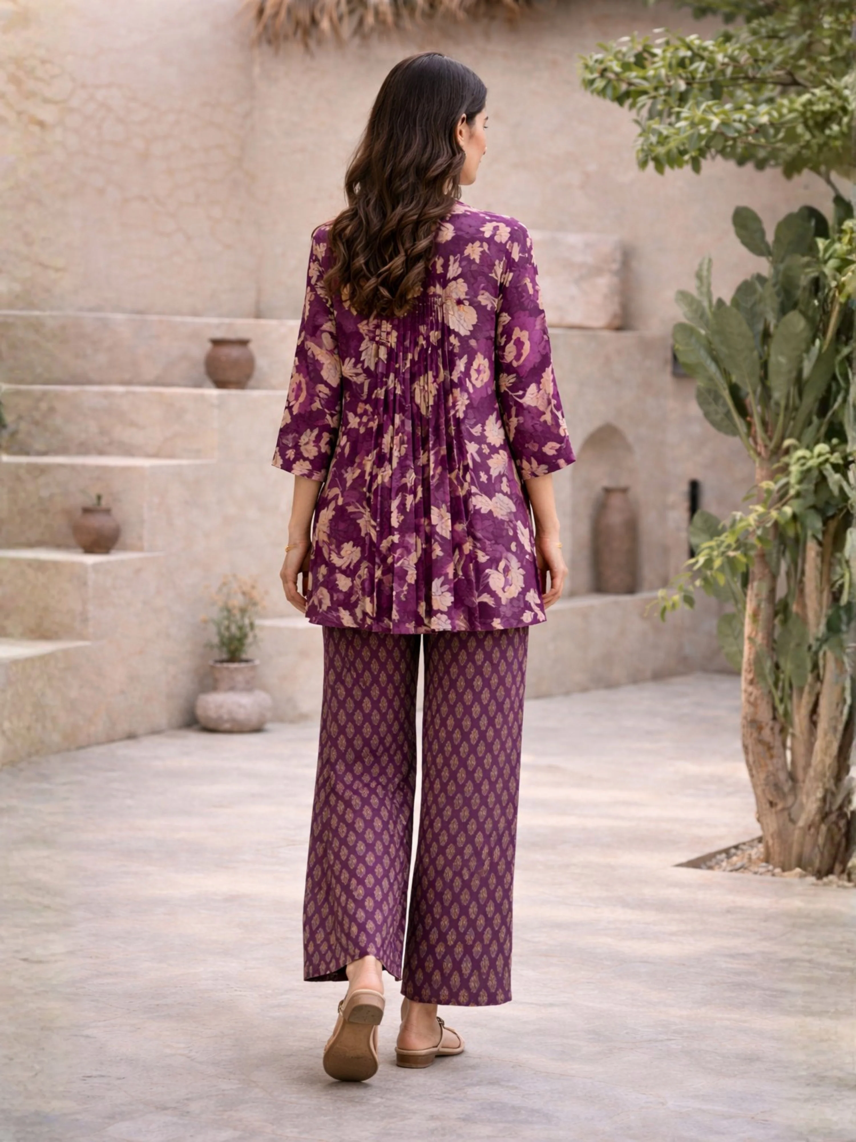 Purple Haze Petal Pure Cotton Back Pleated Co-ord set - Image 5