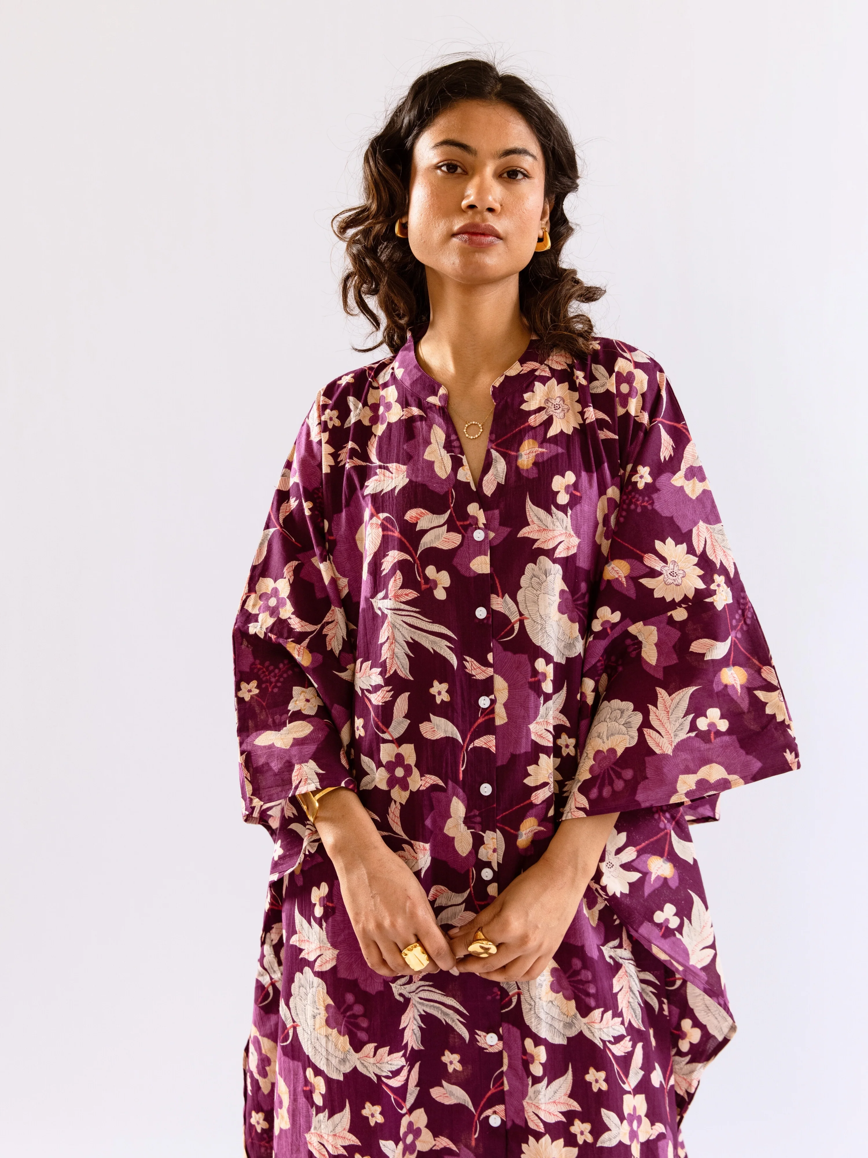 Purple Boho Sage Pure Cotton V neck Kaftan Dress - Image 11