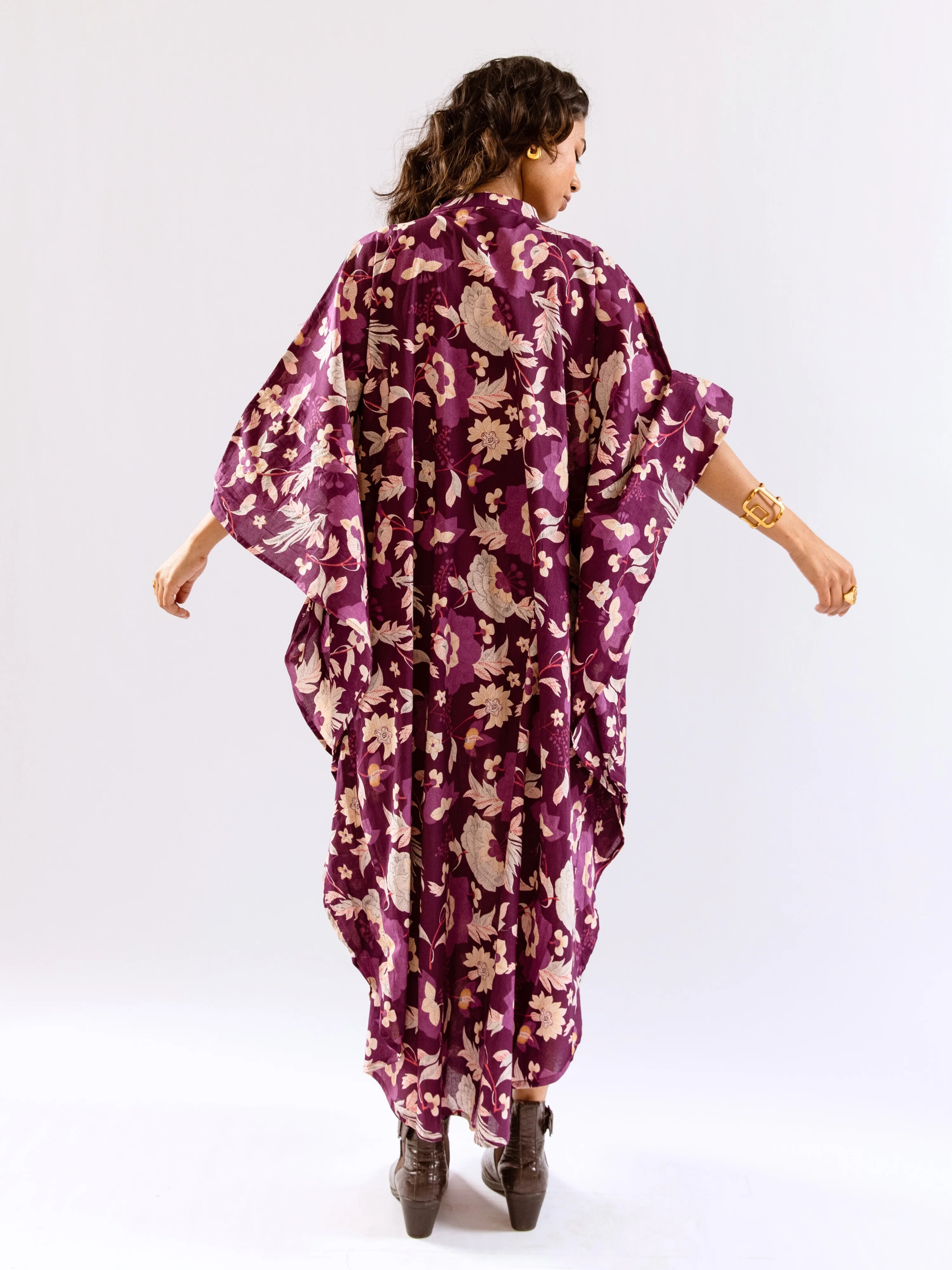 Purple Boho Sage Pure Cotton V neck Kaftan Dress - Image 4