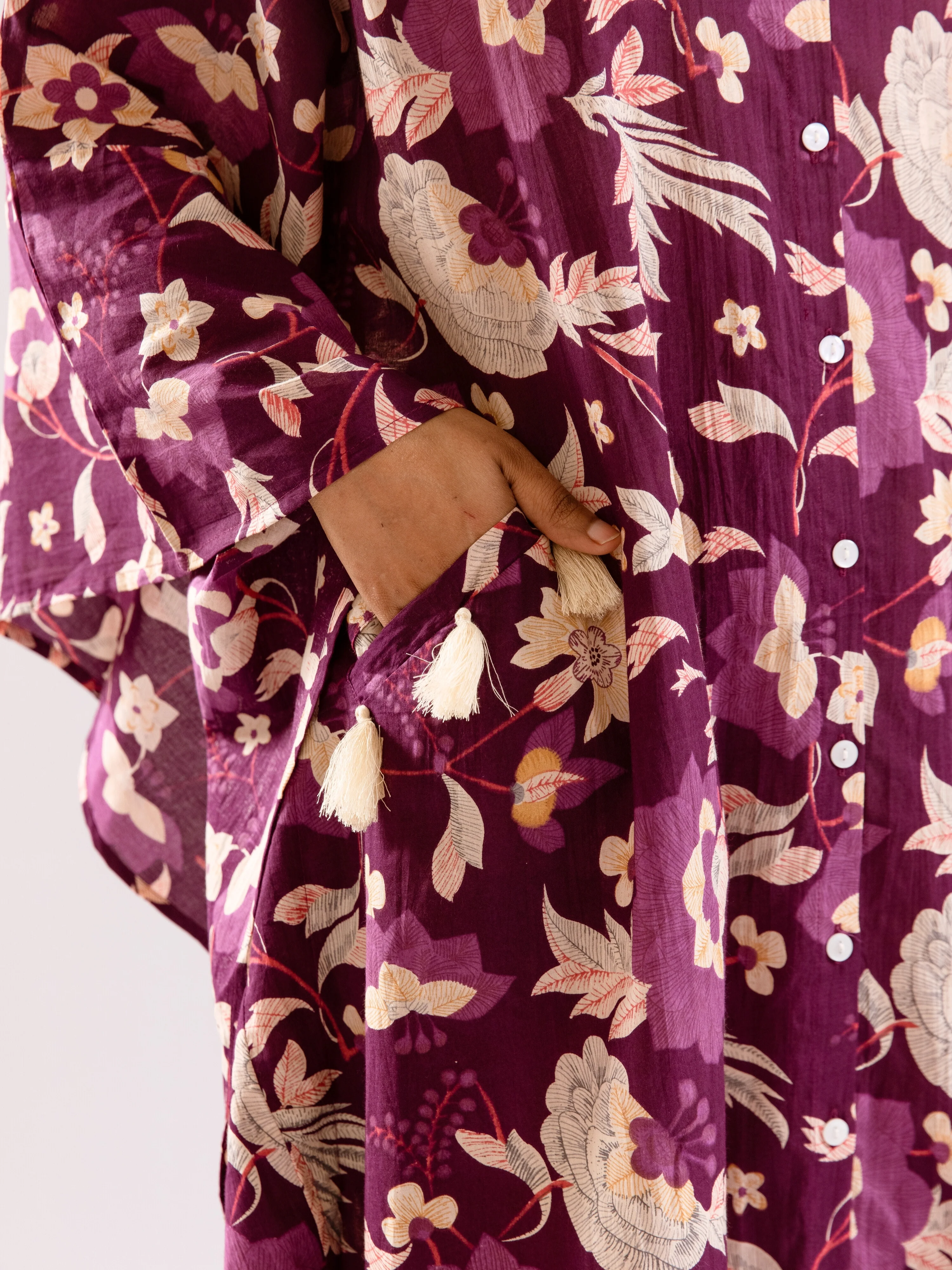 Purple Boho Sage Pure Cotton V neck Kaftan Dress - Image 5