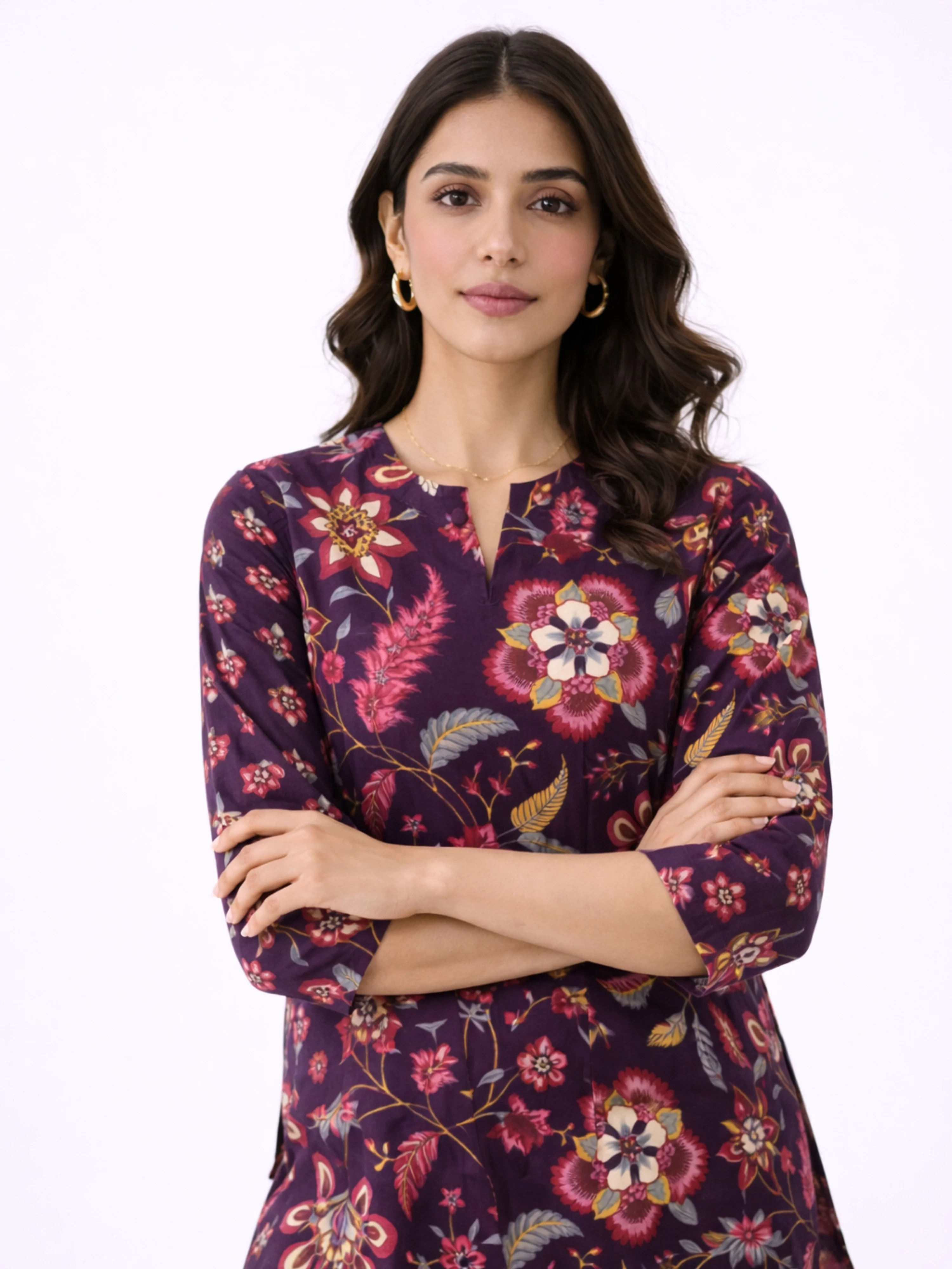 Purple Peony Pure Cotton round neck Women's Co-ord Set for Summer - Image 12
