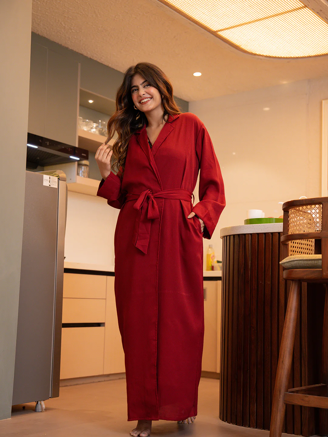 Raspberry Red Soft Crepe Robe - Image 4