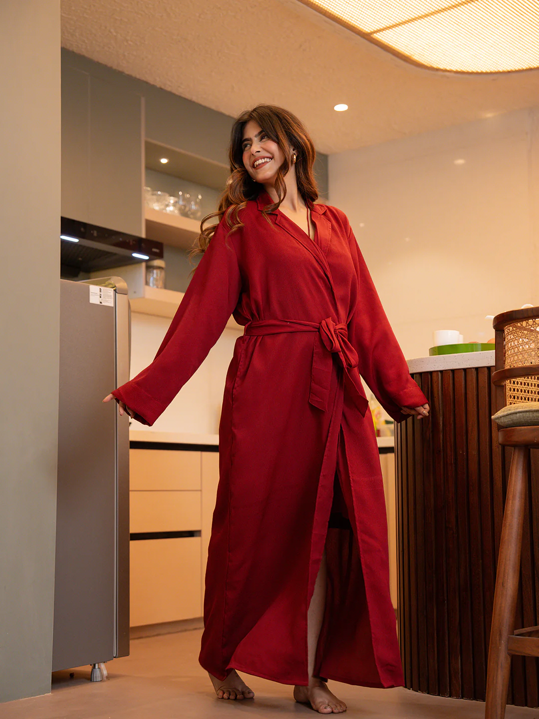 Raspberry Red Soft Crepe Robe - Image 5