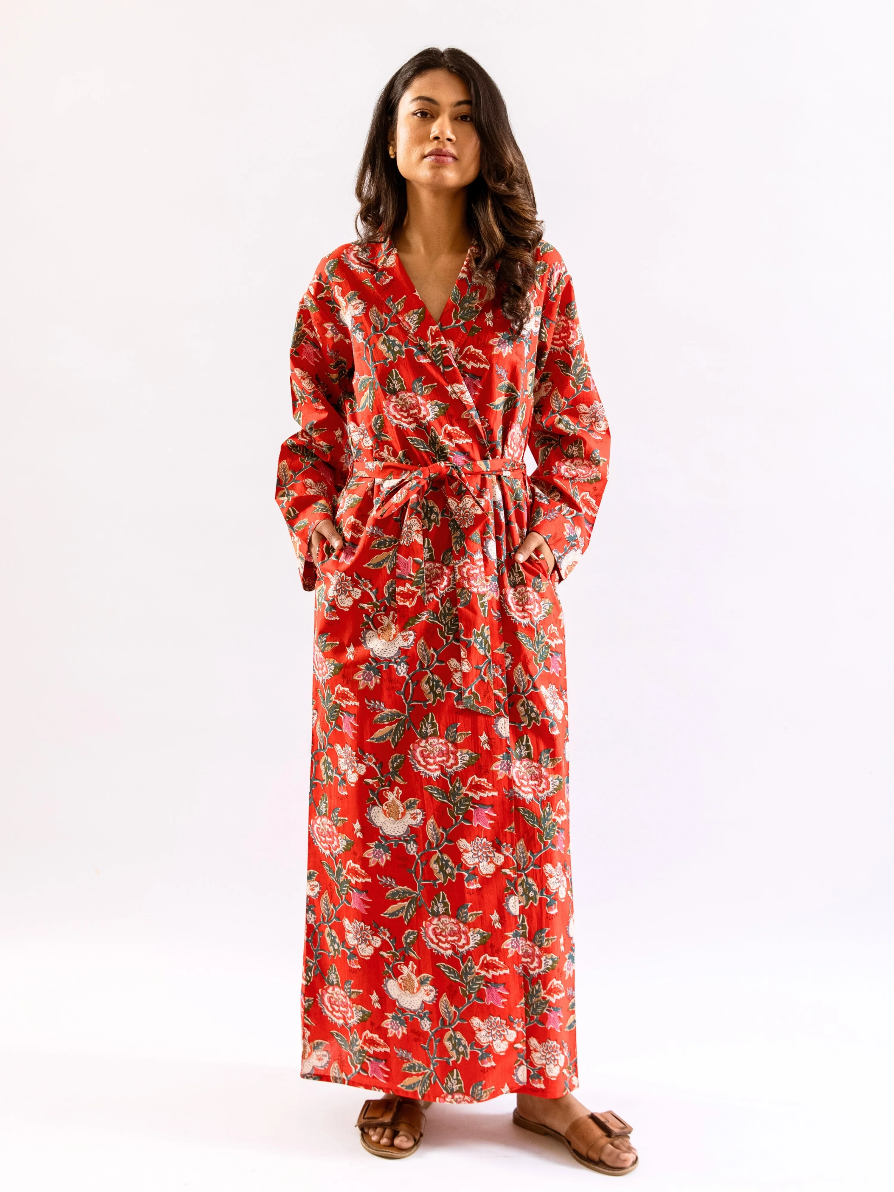 Red BloomEase Pure Cotton Collar Neck Robe - Image 4