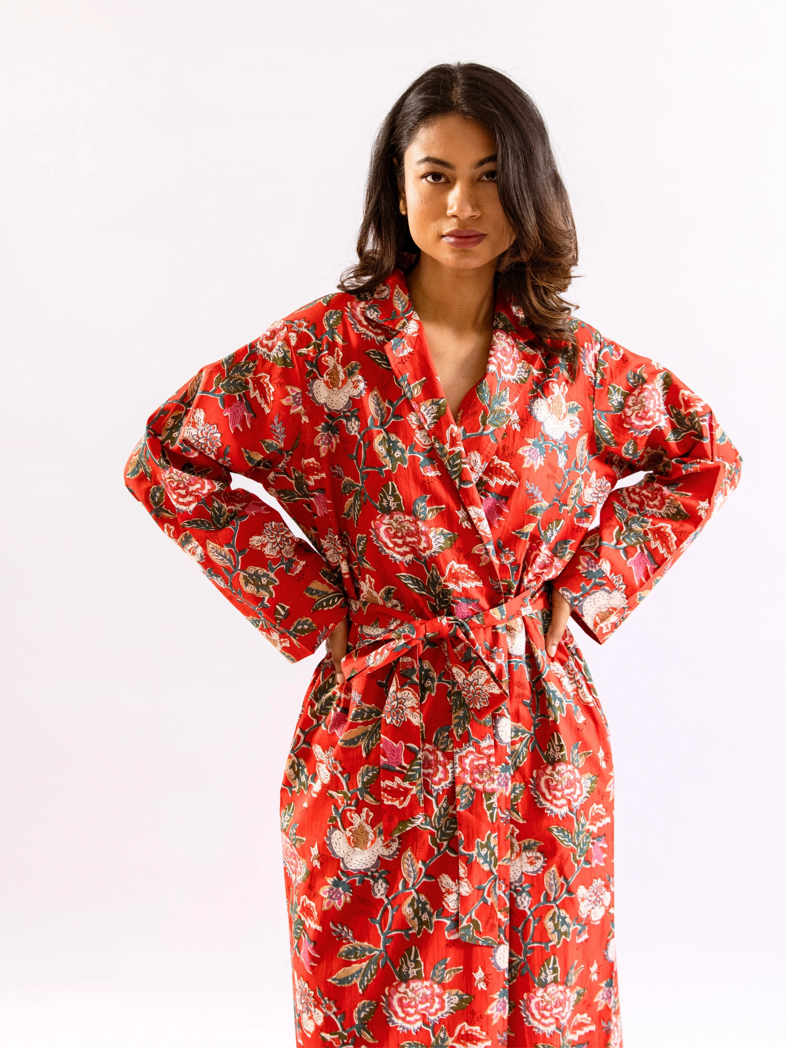Red BloomEase Pure Cotton Collar Neck Robe - Image 6