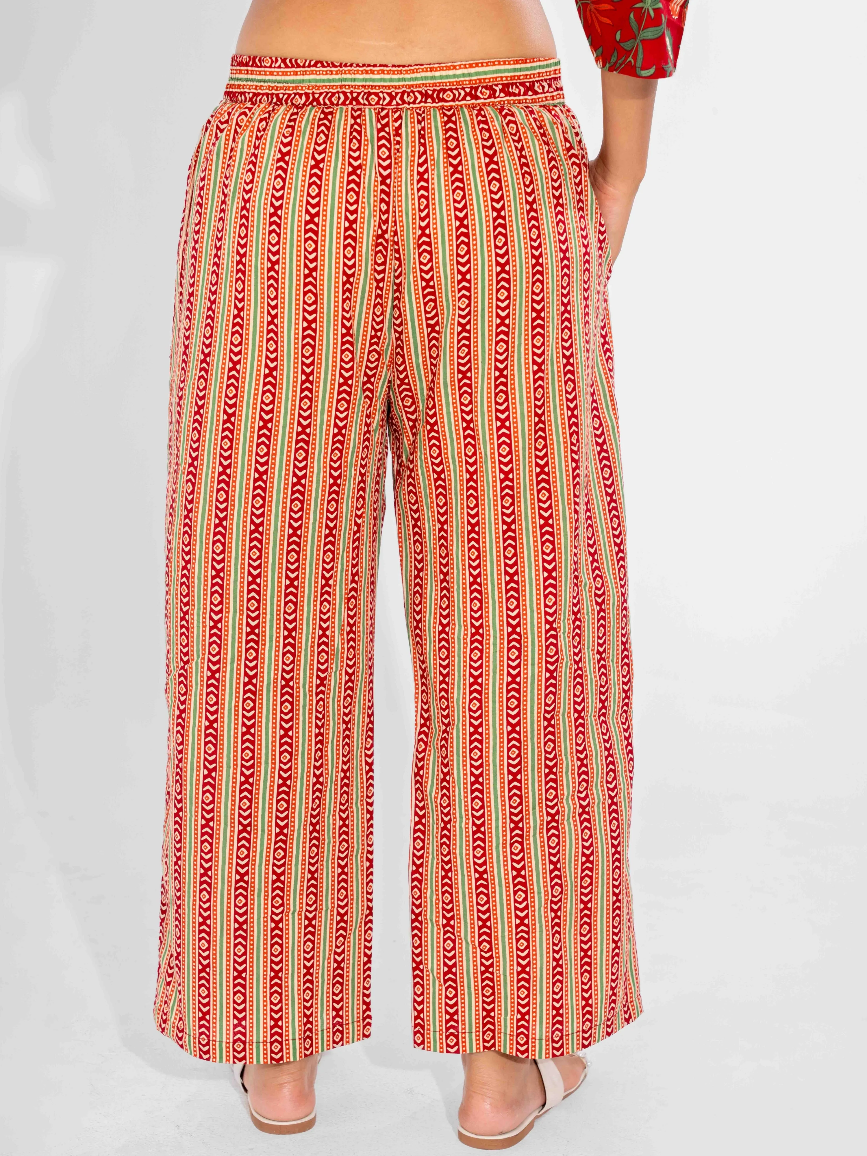 Red Nazakat Pure Cotton Round Neck Co-ord set - Image 10
