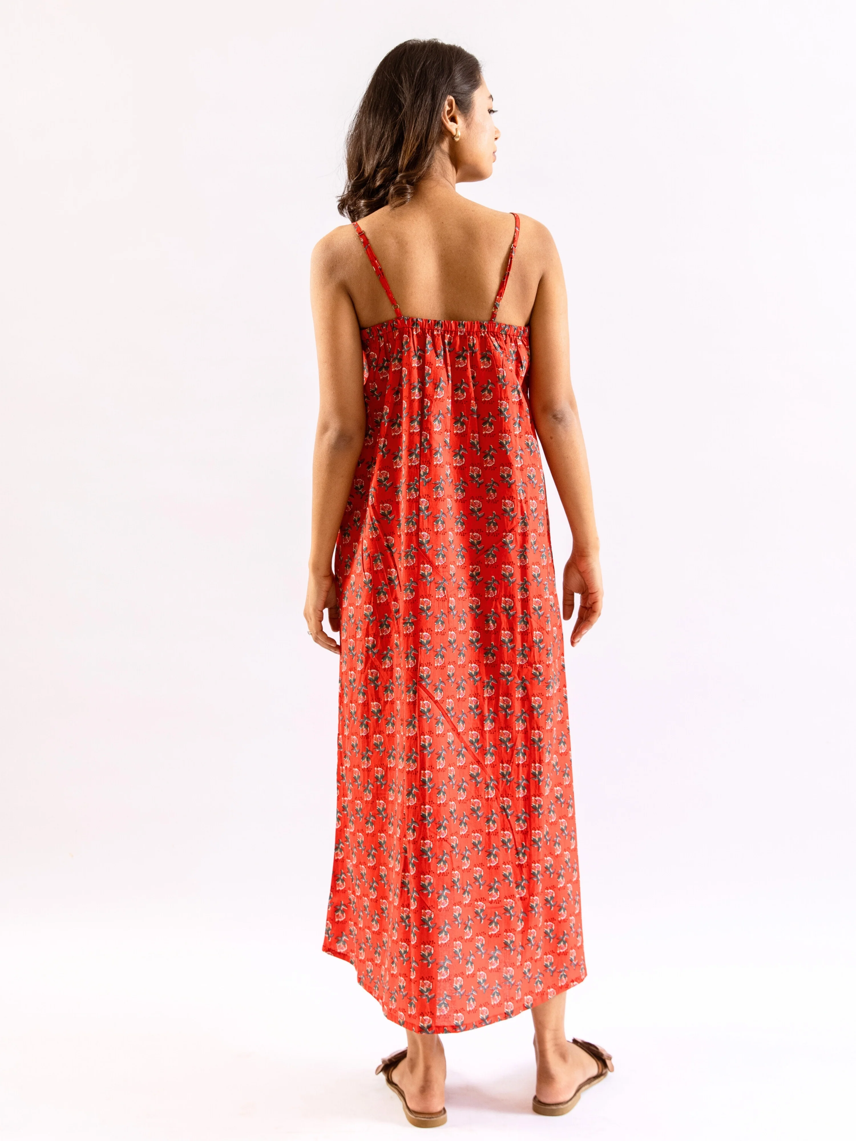 Red Relax Bliss Pure Cotton v neck Night Maxi - Image 3