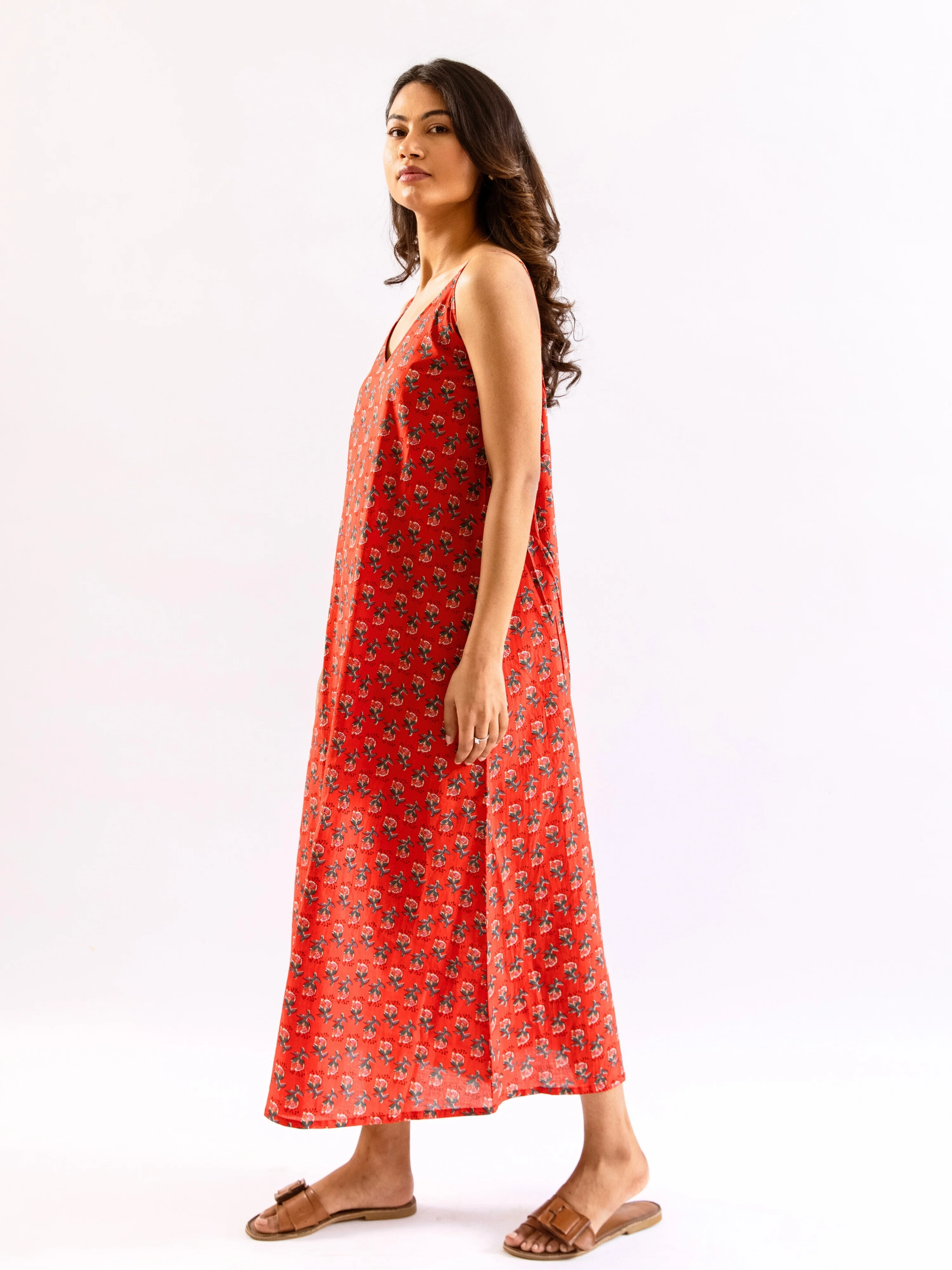 Red Relax Bliss Pure Cotton v neck Night Maxi - Image 6