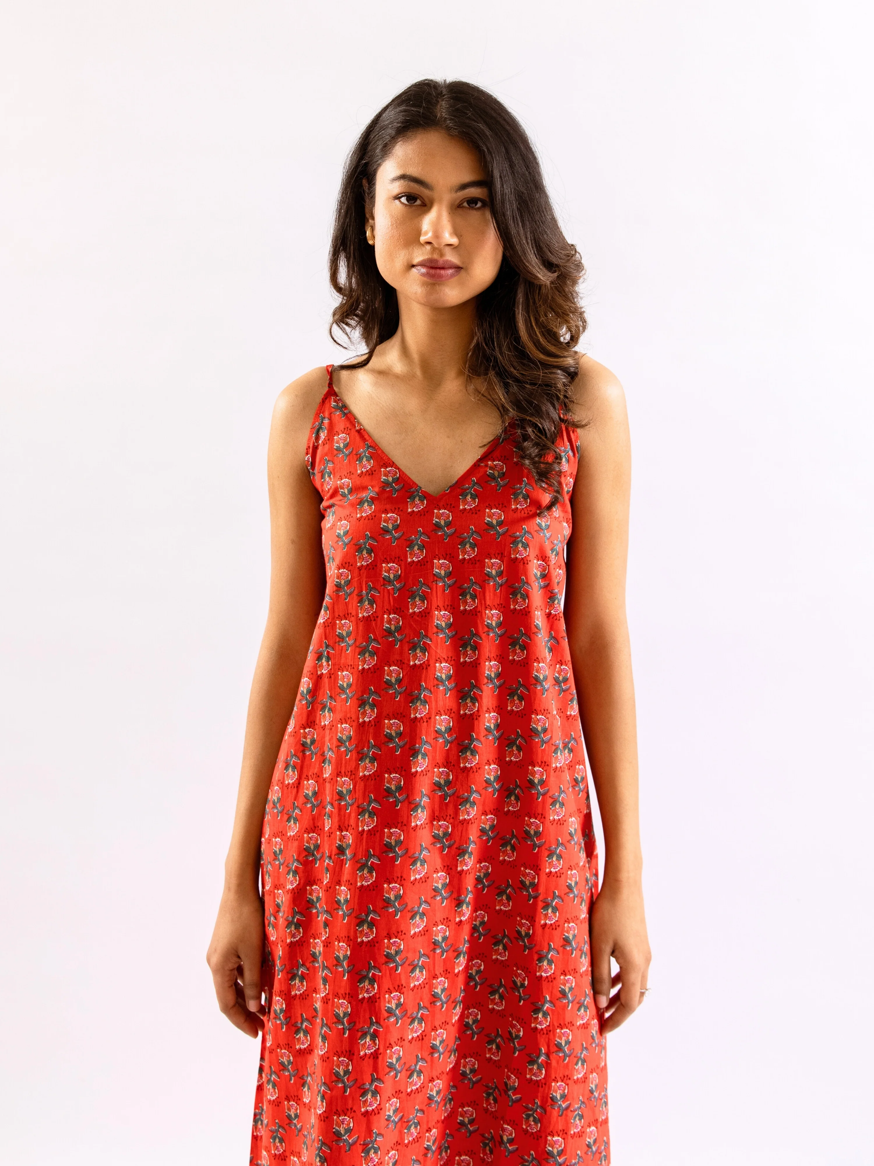 Red Relax Bliss Pure Cotton v neck Night Maxi - Image 7