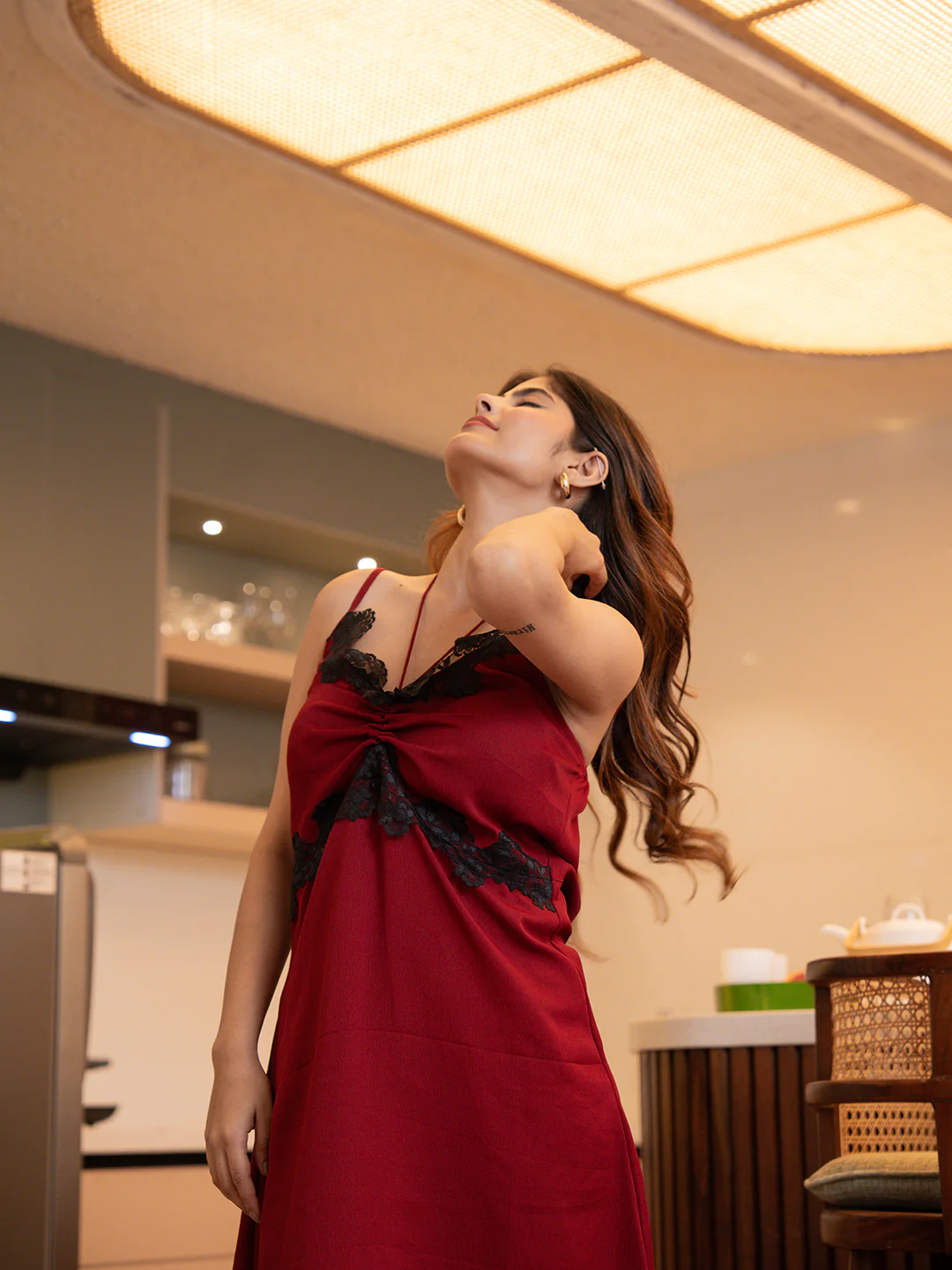 Raspberry Red Soft Crepe Night Dress - Image 10