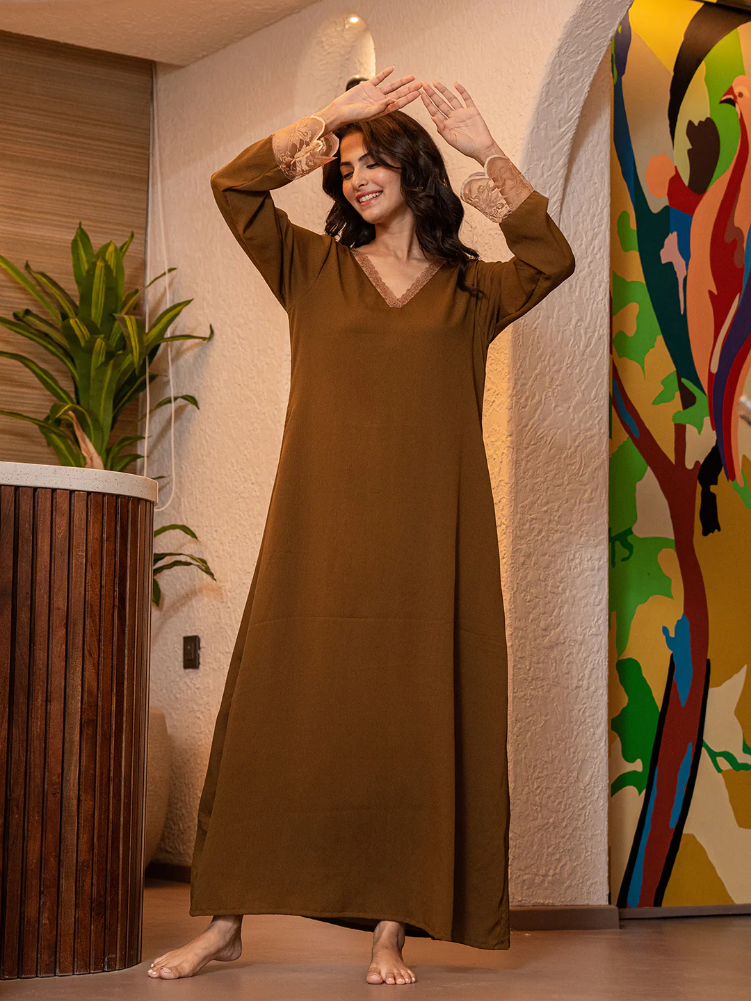 Rust Brown Soft Crepe V-Neck Maxi - Image 10
