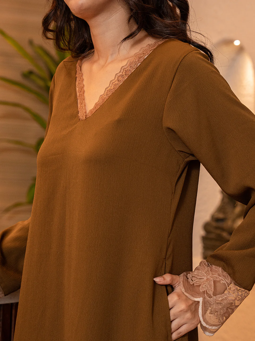 Rust Brown Soft Crepe V-Neck Maxi - Image 19