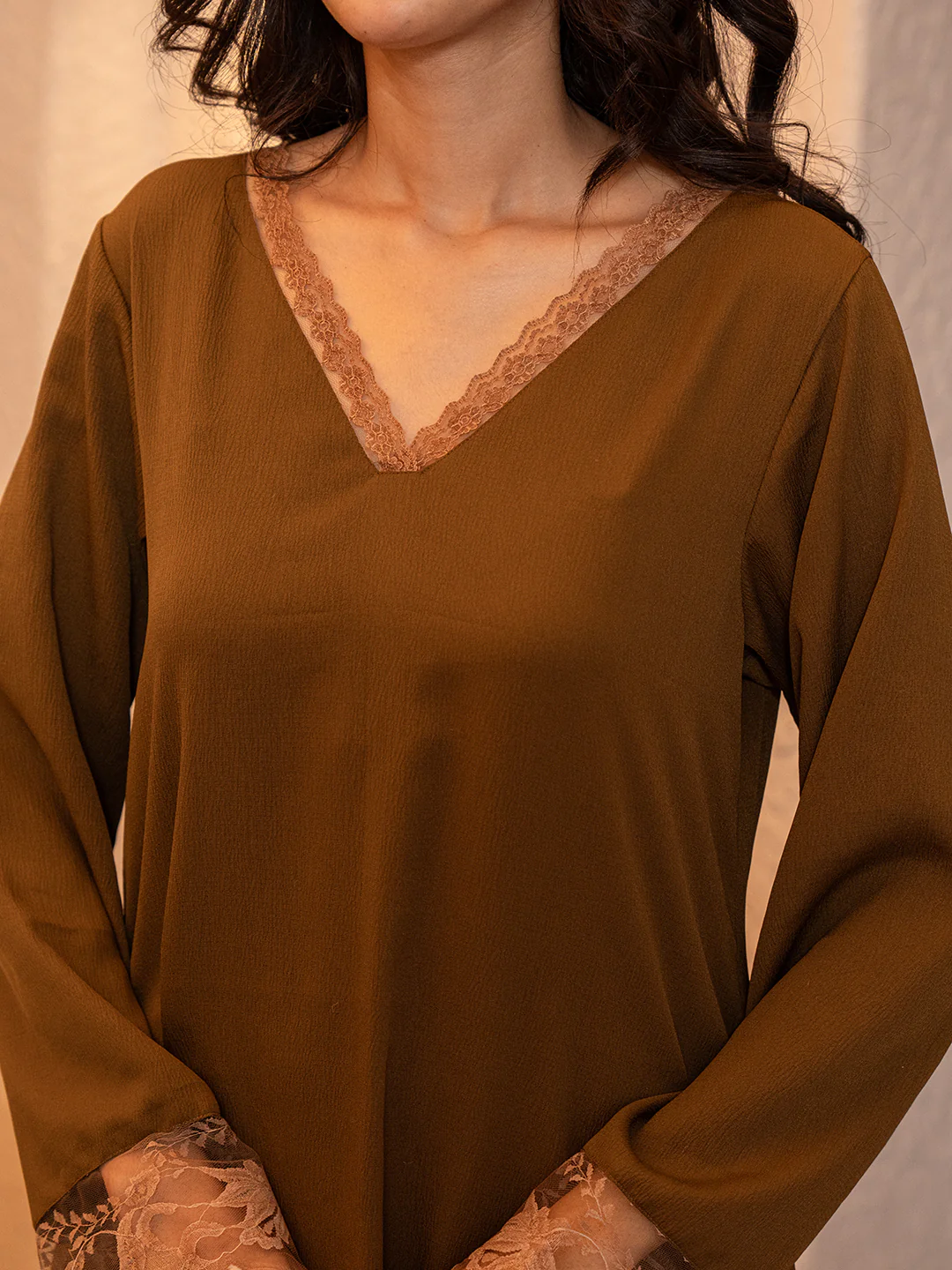 Rust Brown Soft Crepe V-Neck Maxi - Image 2