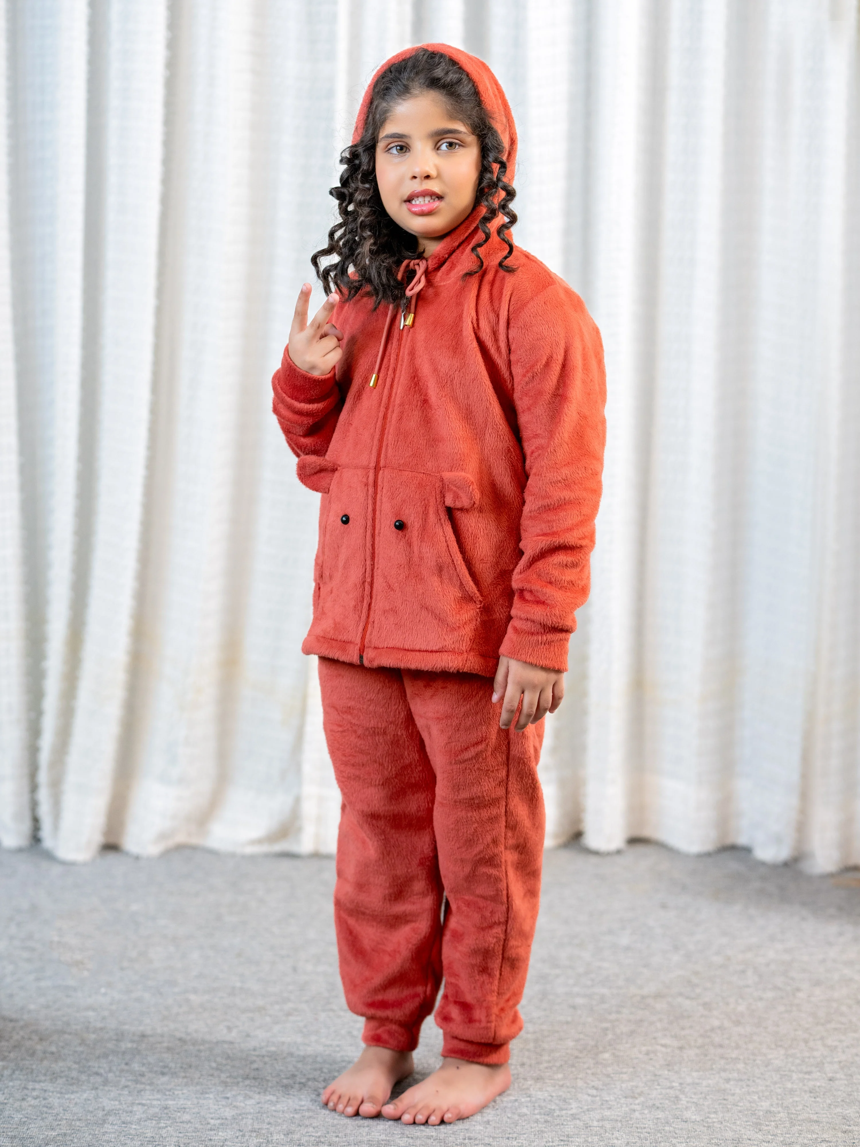 Rust Super Soft Kids Unisex Woollen Hoodie Set - Image 4