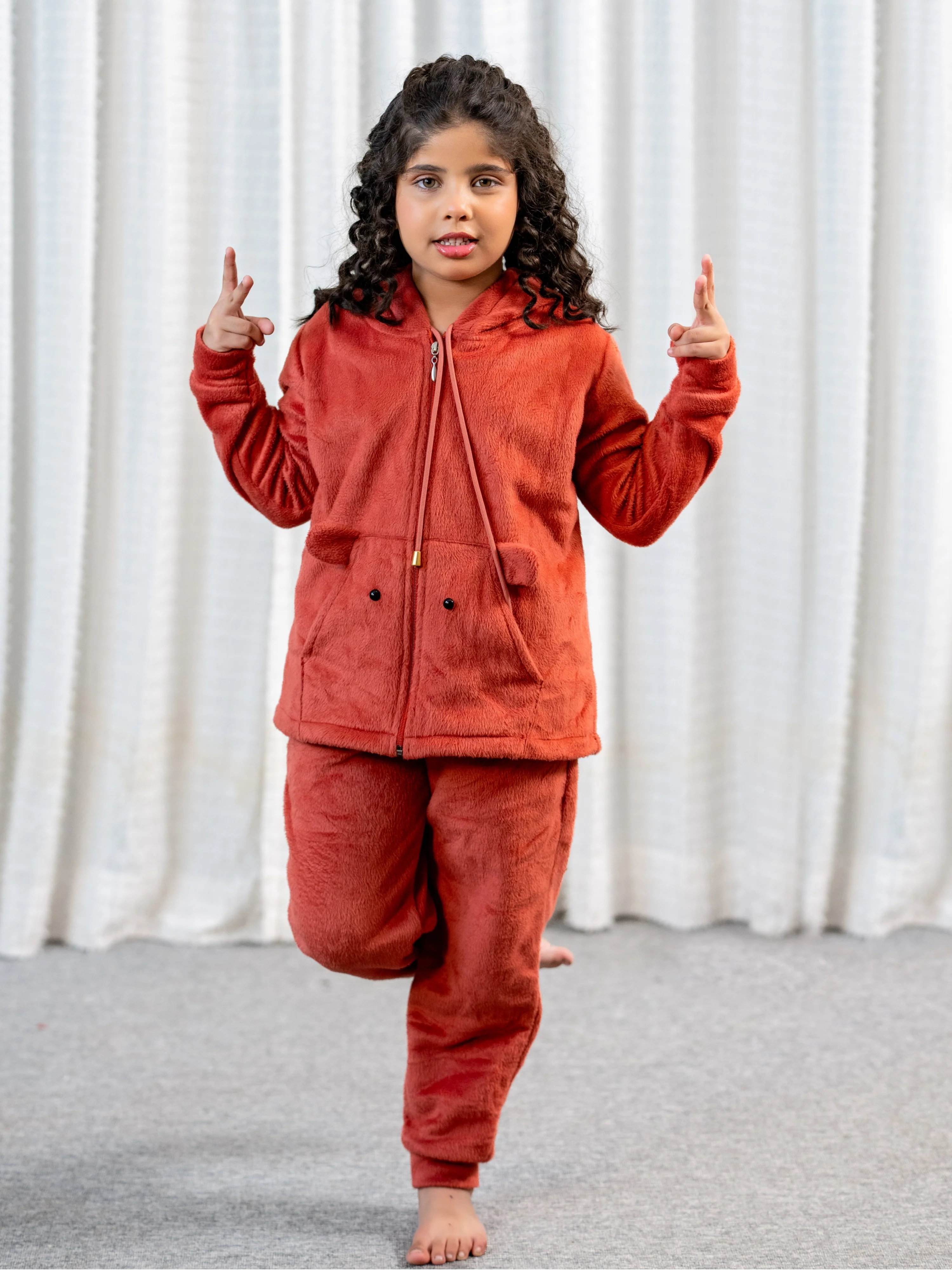 Rust Super Soft Kids Unisex Woollen Hoodie Set - Image 7