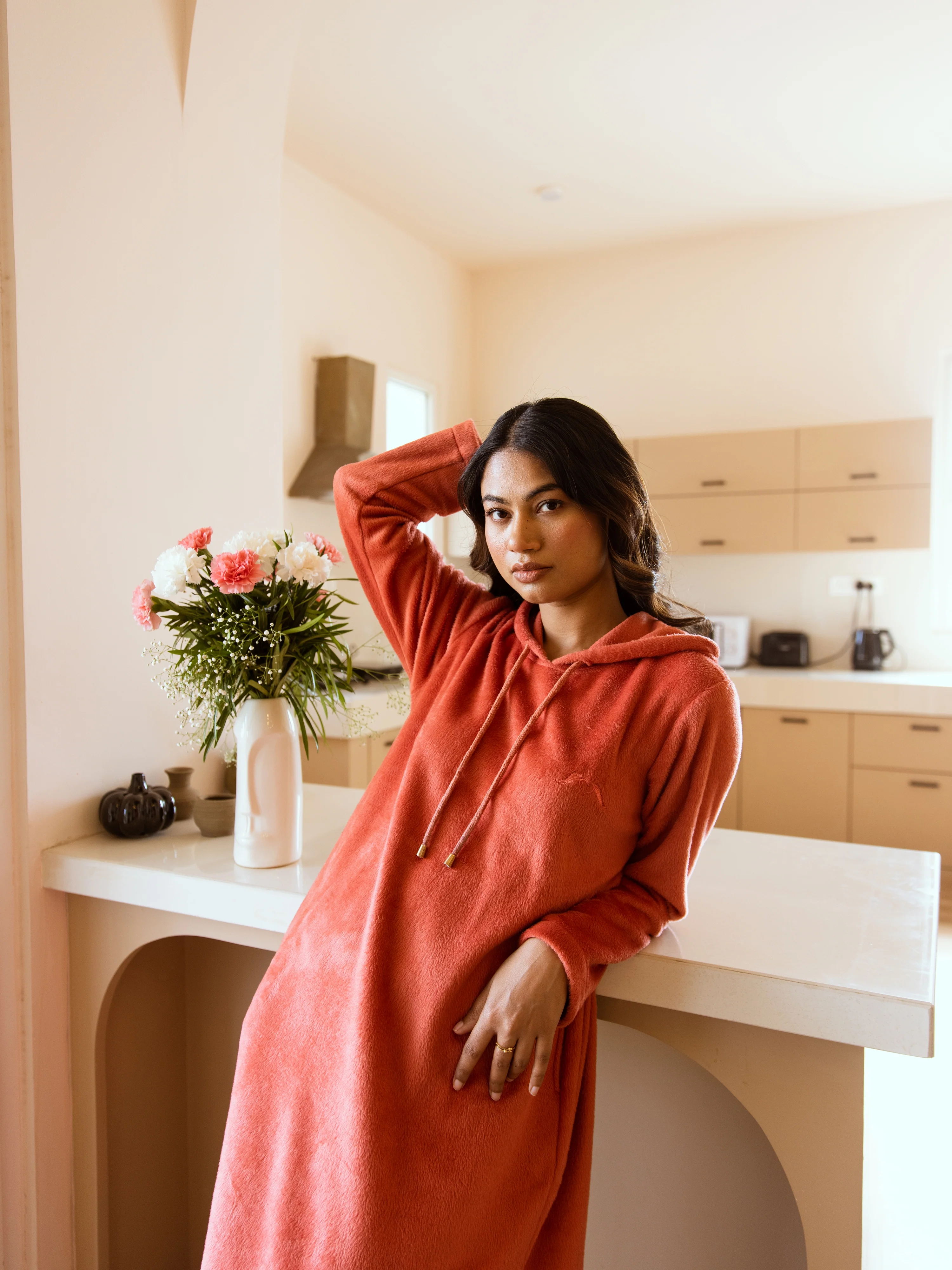 Rust Super Soft Woollen Hoodie Dress - Image 3