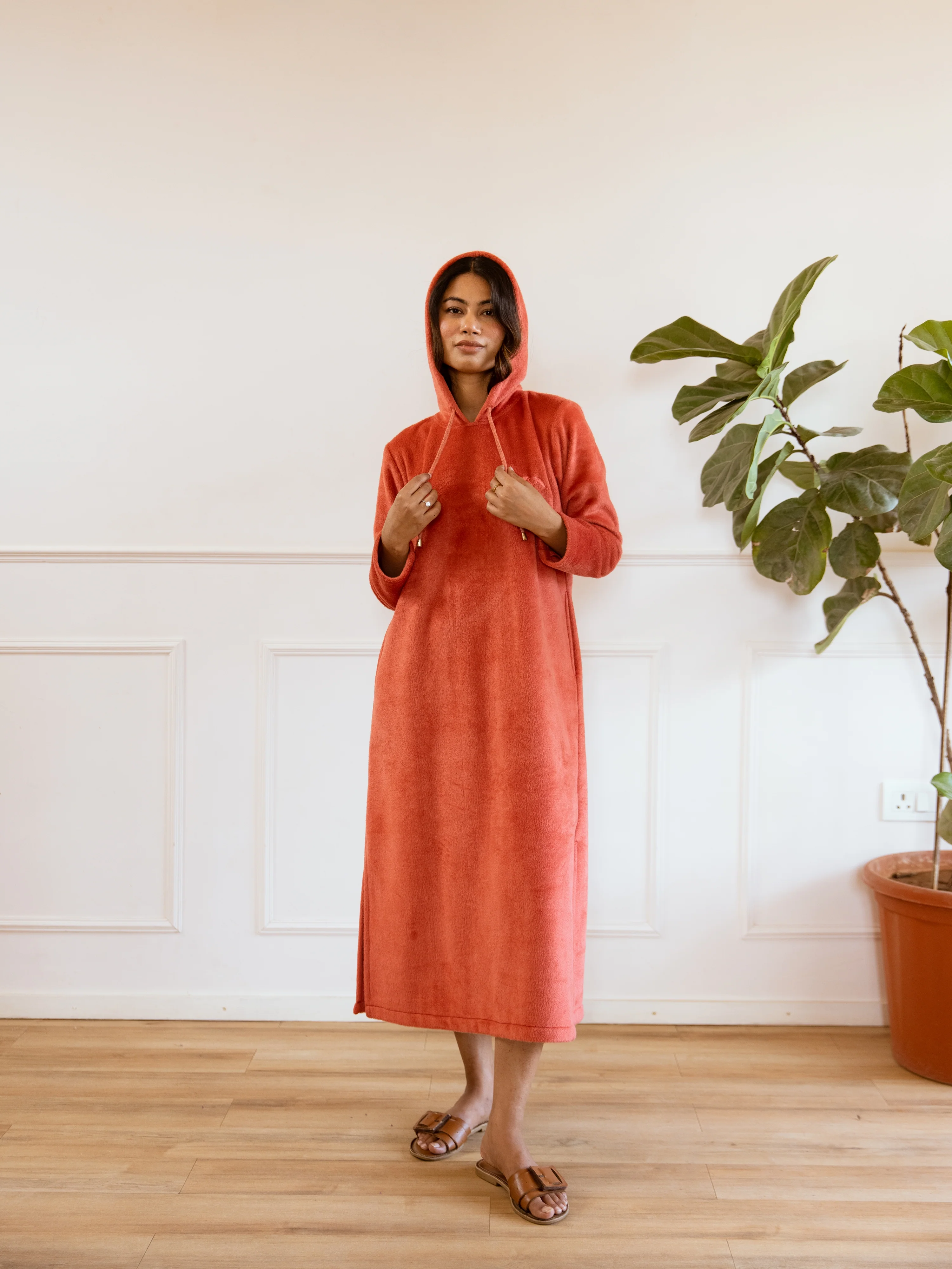 Rust Super Soft Woollen Hoodie Dress - Image 4