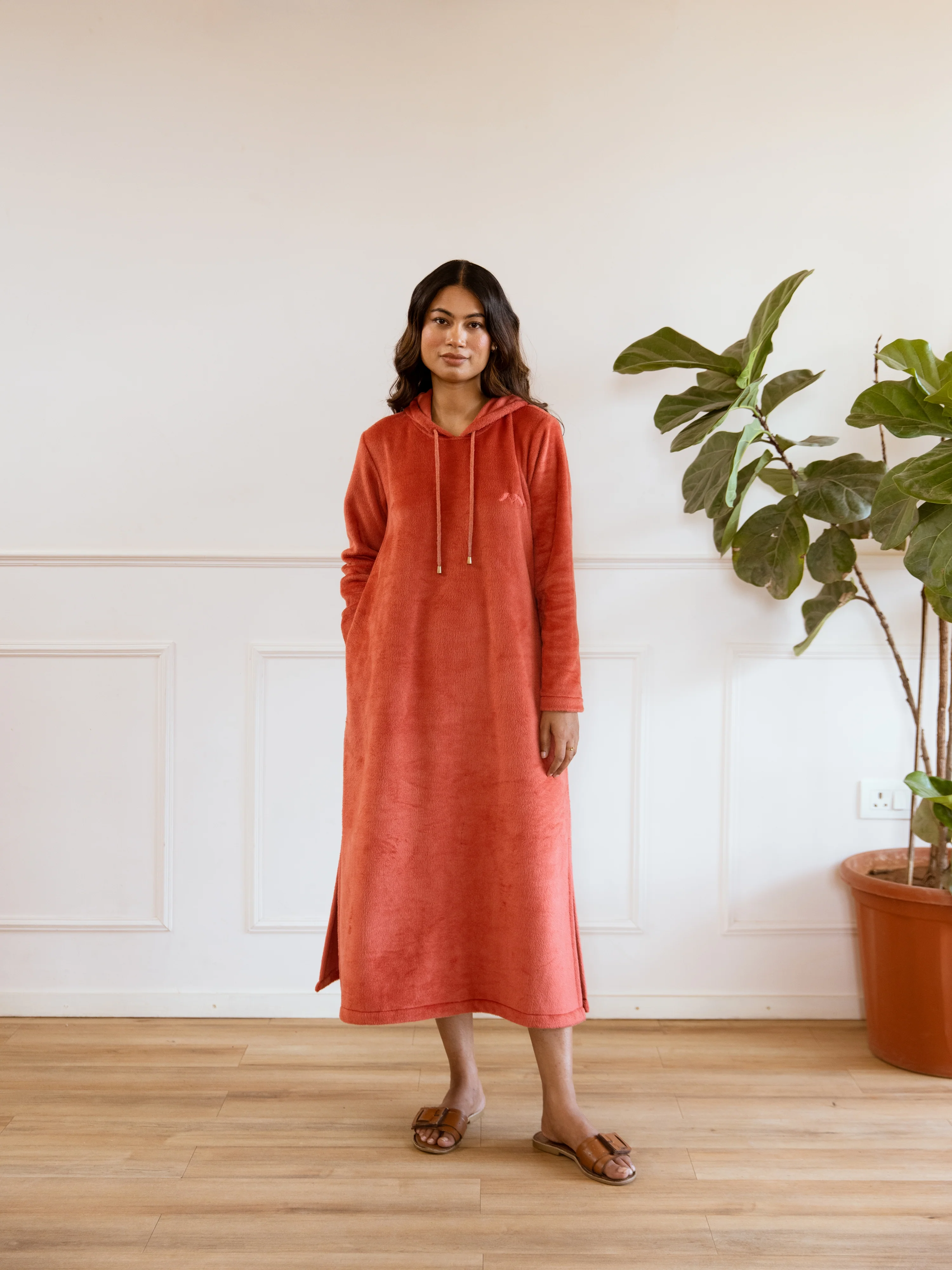 Rust Super Soft Woollen Hoodie Dress - Image 8