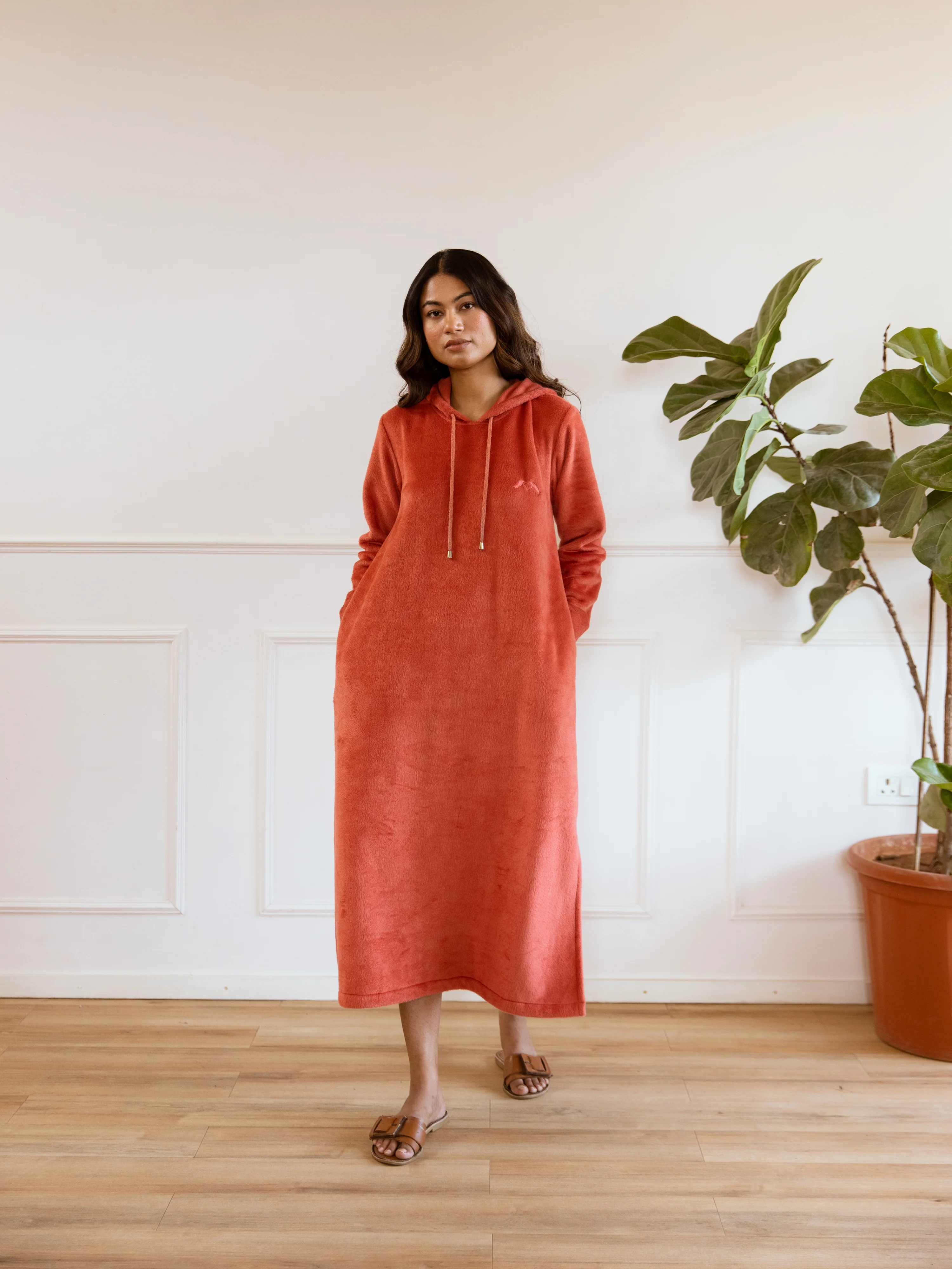 Rust Super Soft Woollen Hoodie Dress - Image 9