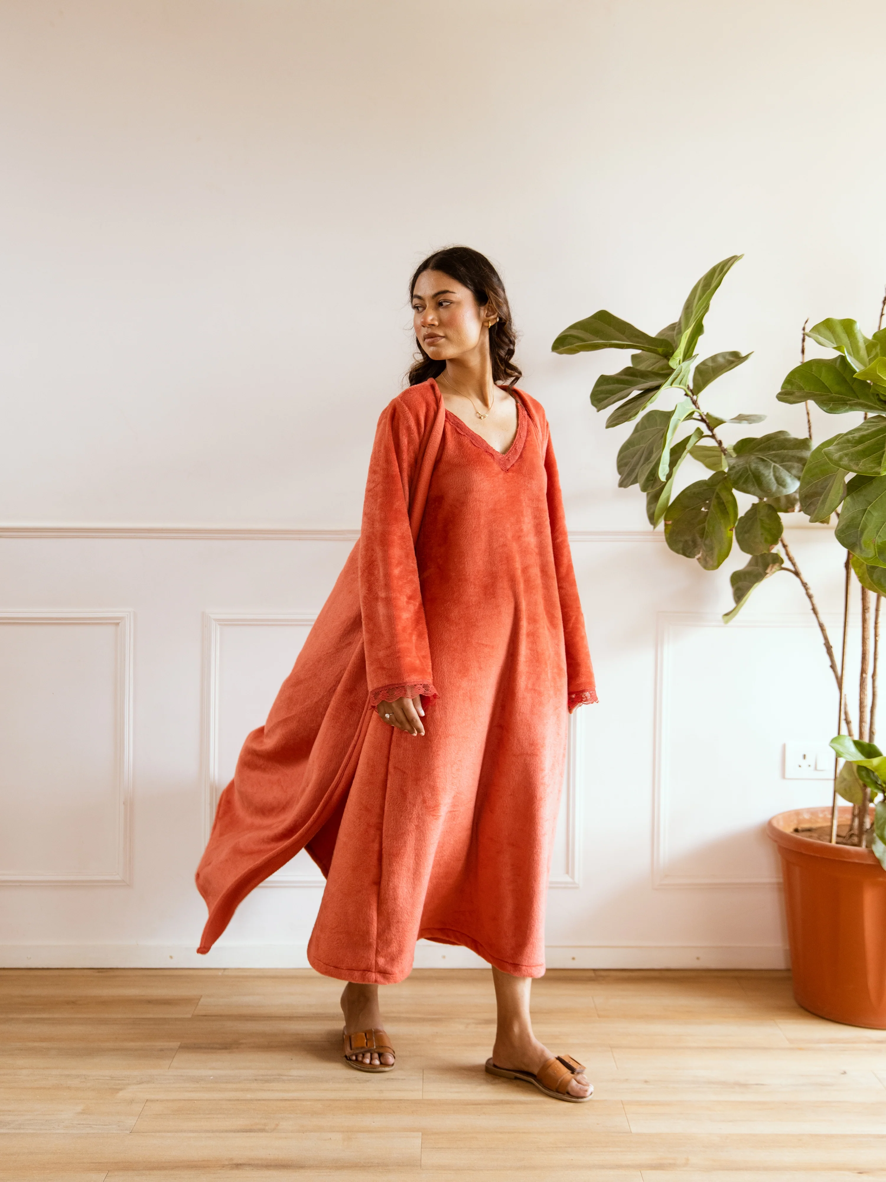 Rust Super Soft Woollen Maxi & Shrug Set - Image 10