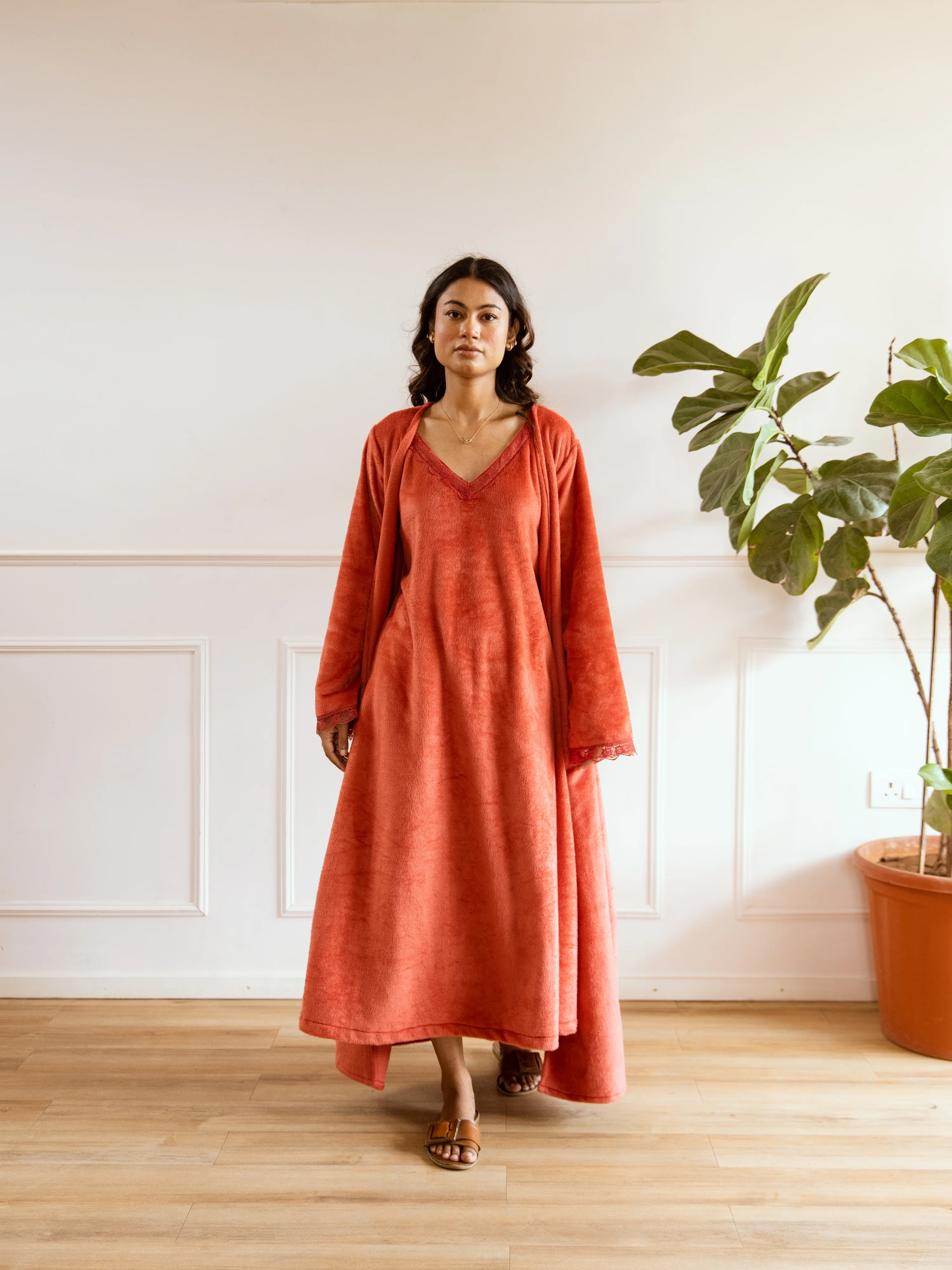 Rust Super Soft Woollen Maxi & Shrug Set - Image 11