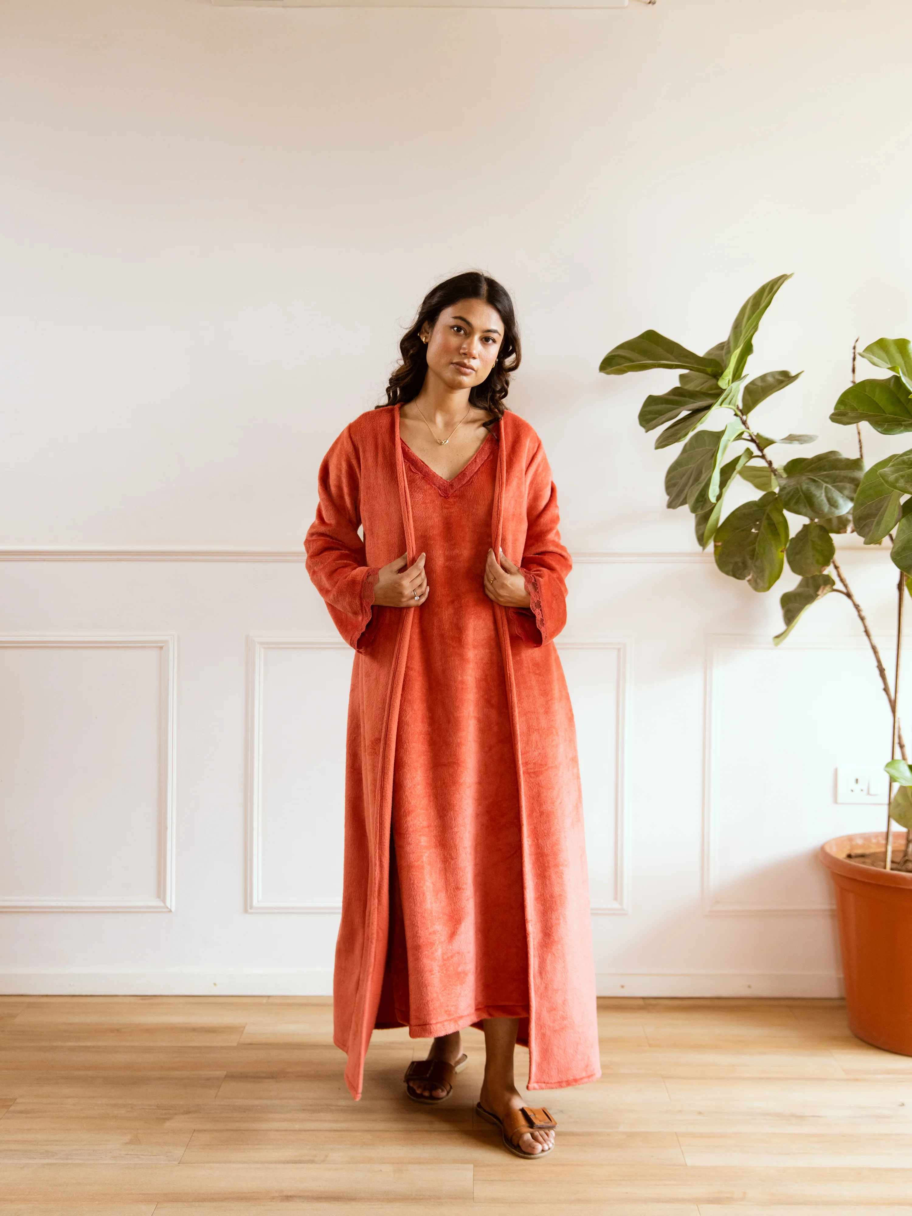 Rust Super Soft Woollen Maxi & Shrug Set - Image 12