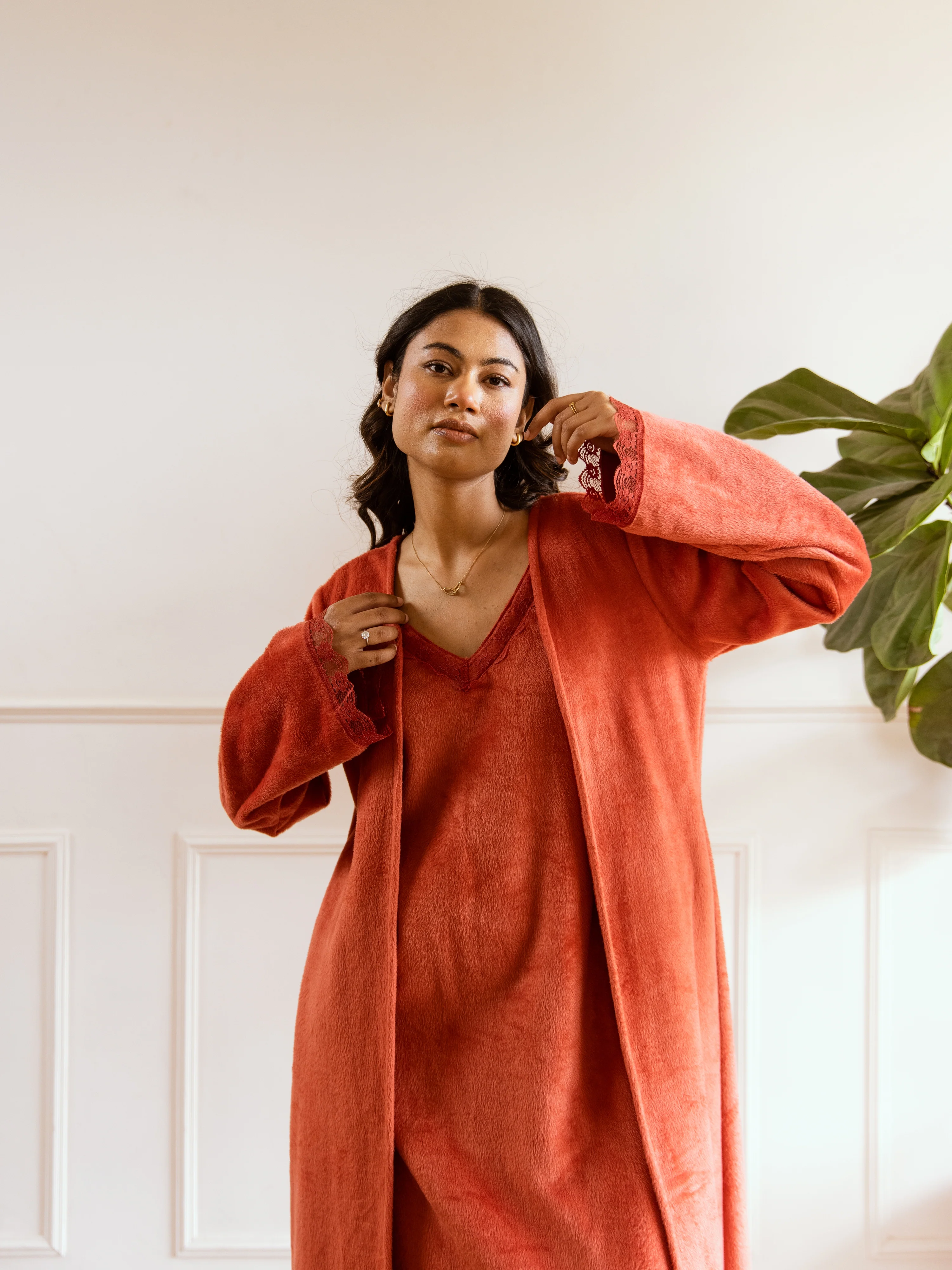 Rust Super Soft Woollen Maxi & Shrug Set - Image 16