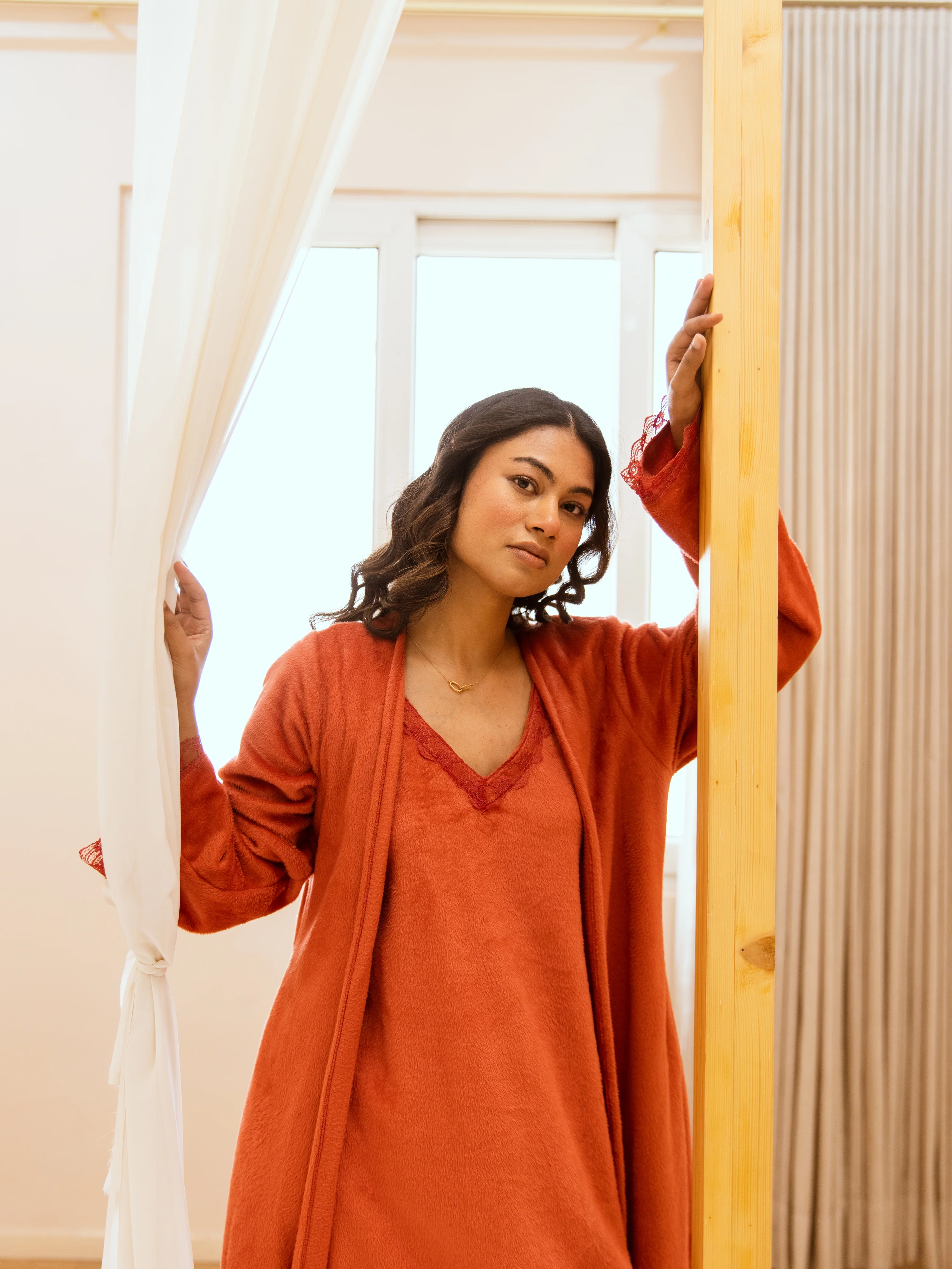 Rust Super Soft Woollen Maxi & Shrug Set - Image 9