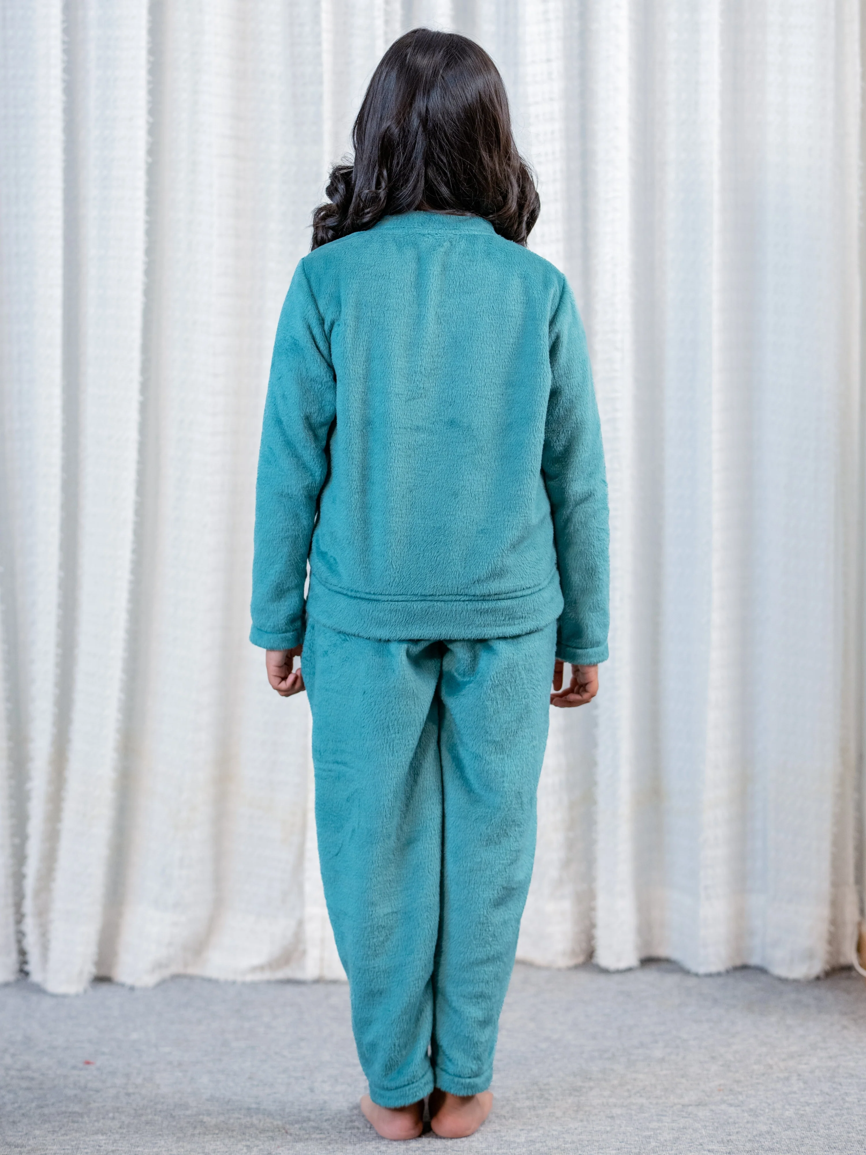 Sea Green Super Soft Kids Unisex Woollen Cardigan Set With Teddy - Image 10