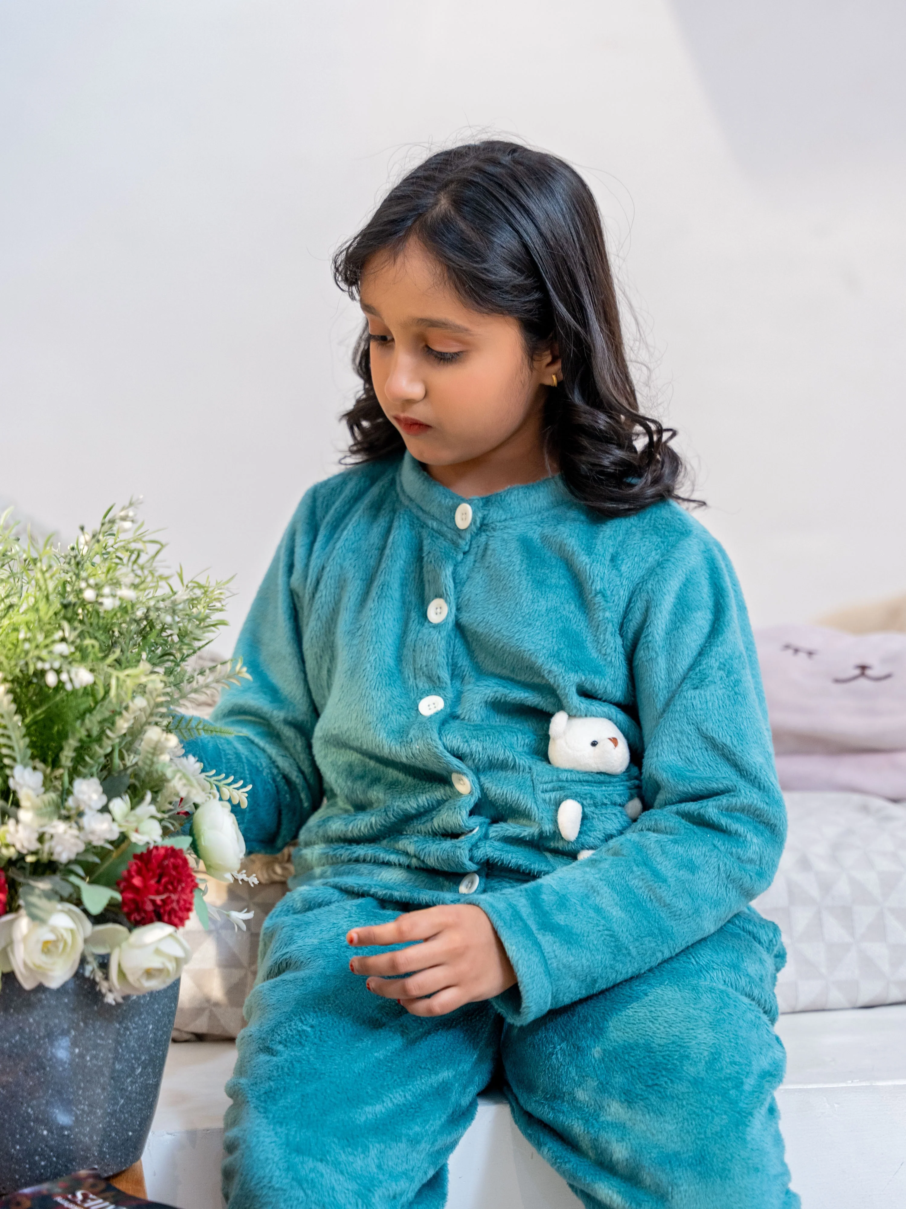 Sea Green Super Soft Kids Unisex Woollen Cardigan Set With Teddy - Image 5