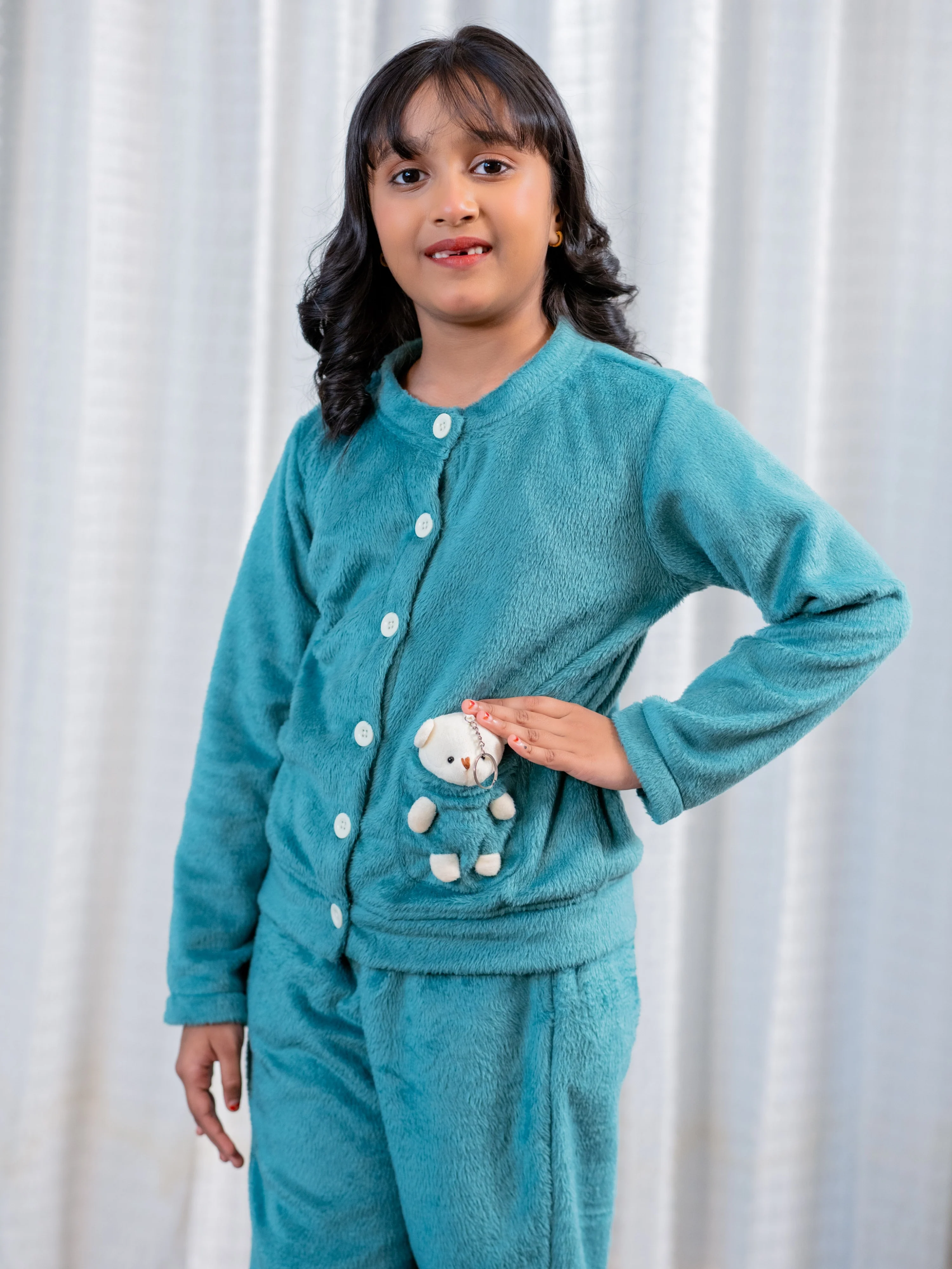 Sea Green Super Soft Kids Unisex Woollen Cardigan Set With Teddy - Image 9