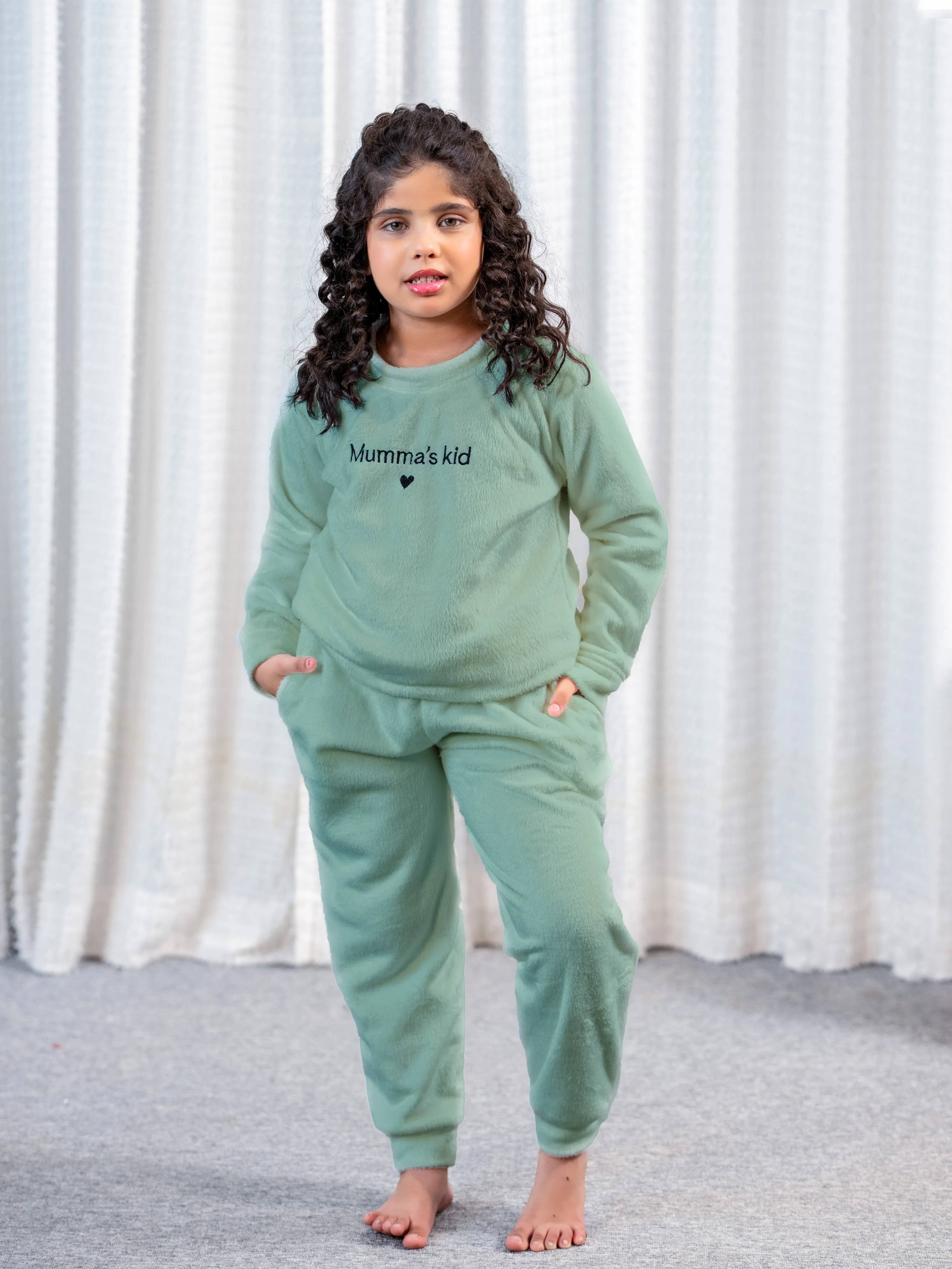 Sea Green Super Soft Unisex Kids Woollen Embroidered Sweatshirt Set - Image 3