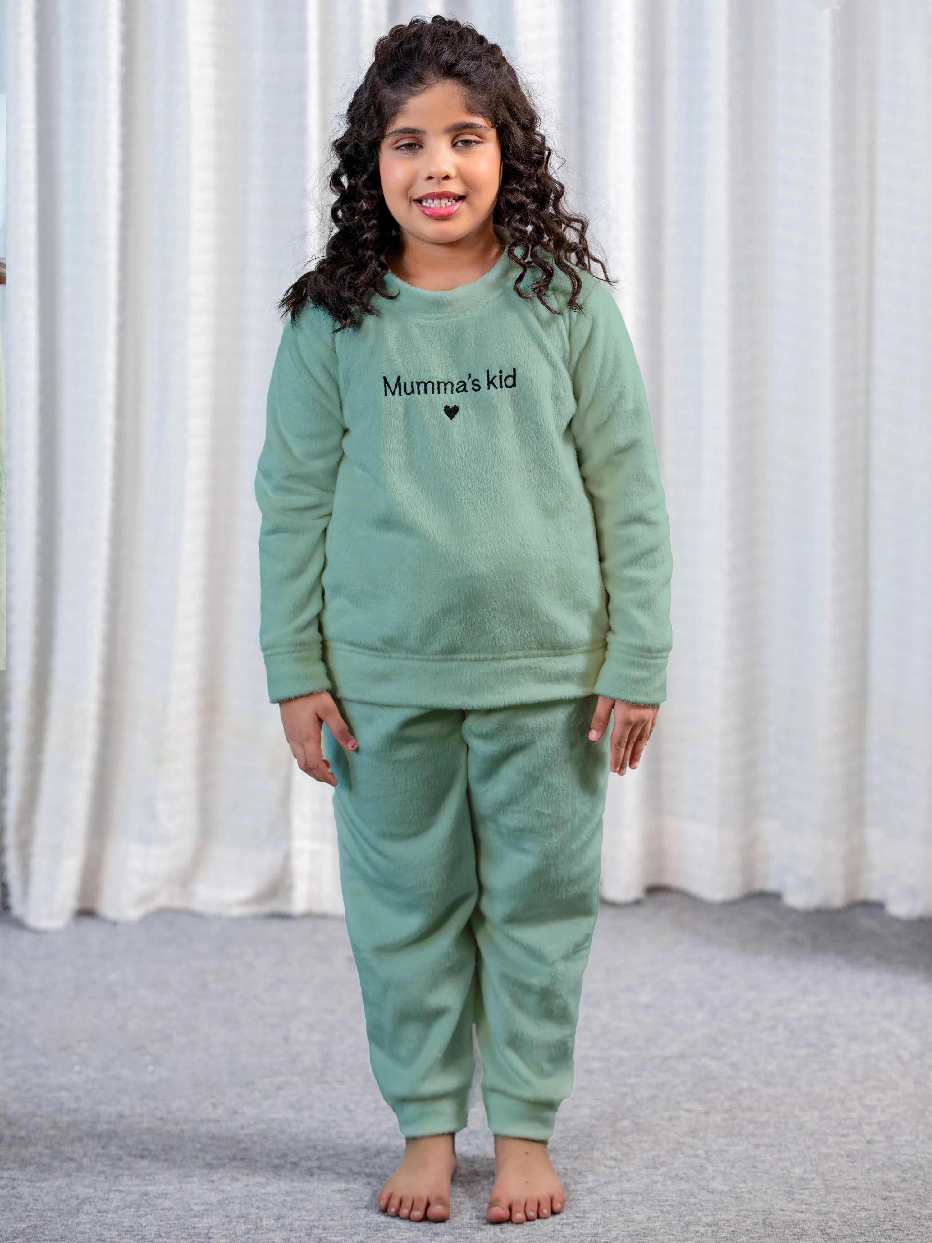 Sea Green Super Soft Unisex Kids Woollen Embroidered Sweatshirt Set - Image 4