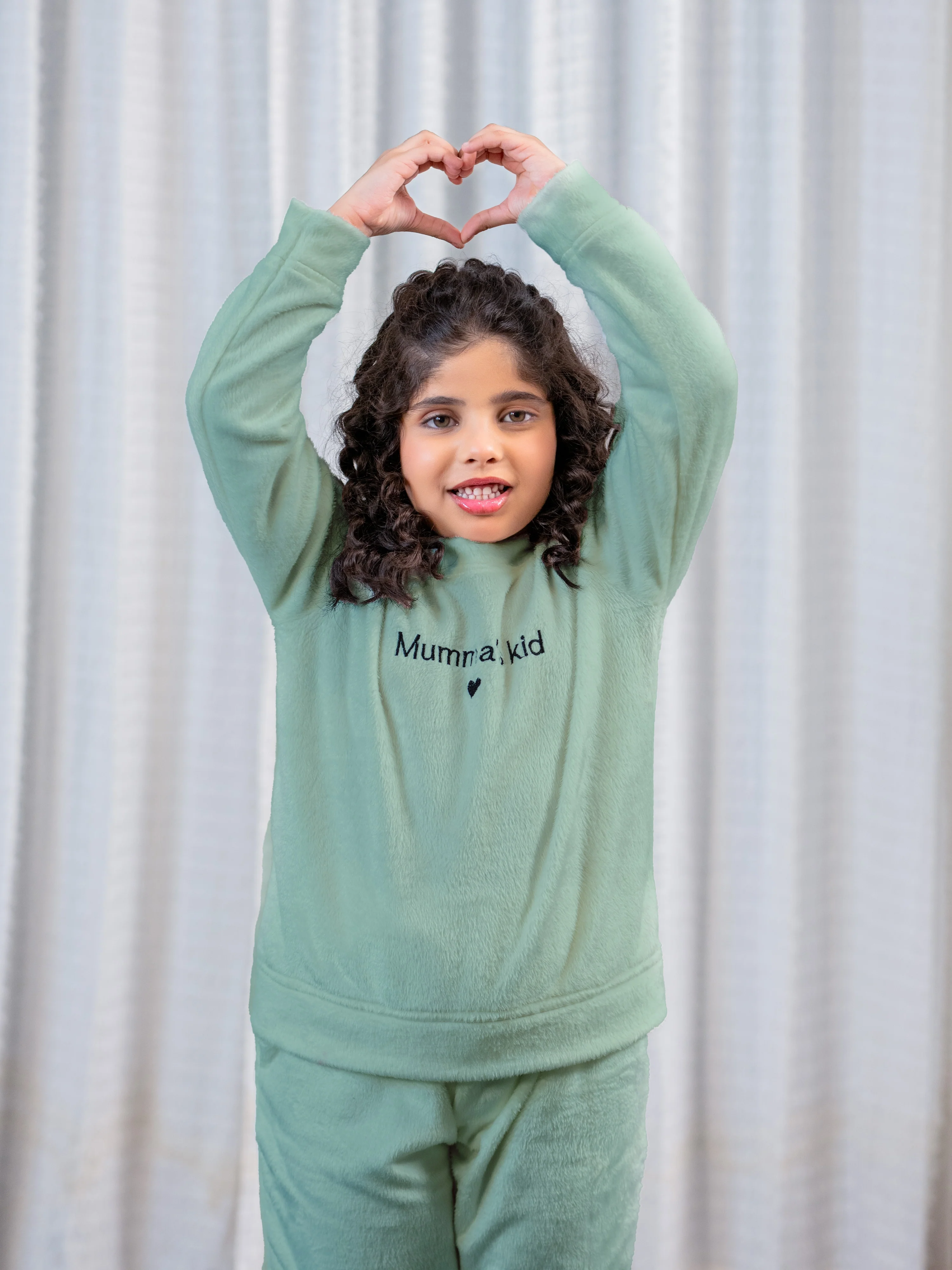Sea Green Super Soft Unisex Kids Woollen Embroidered Sweatshirt Set - Image 5