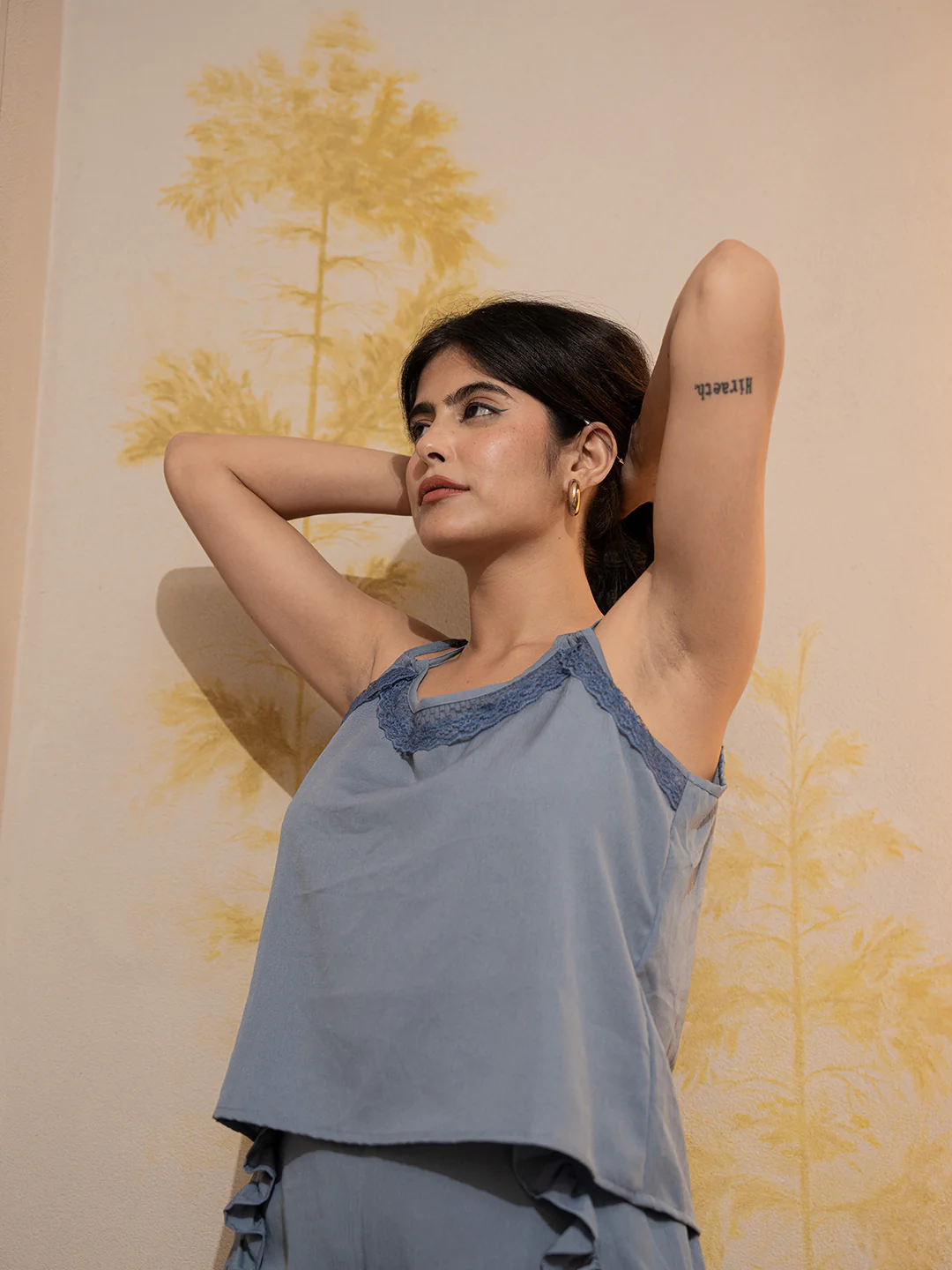 Light Blue Soft Crepe Sleeveless Top and Ruffle Shorts Co-Ord Set - Image 11