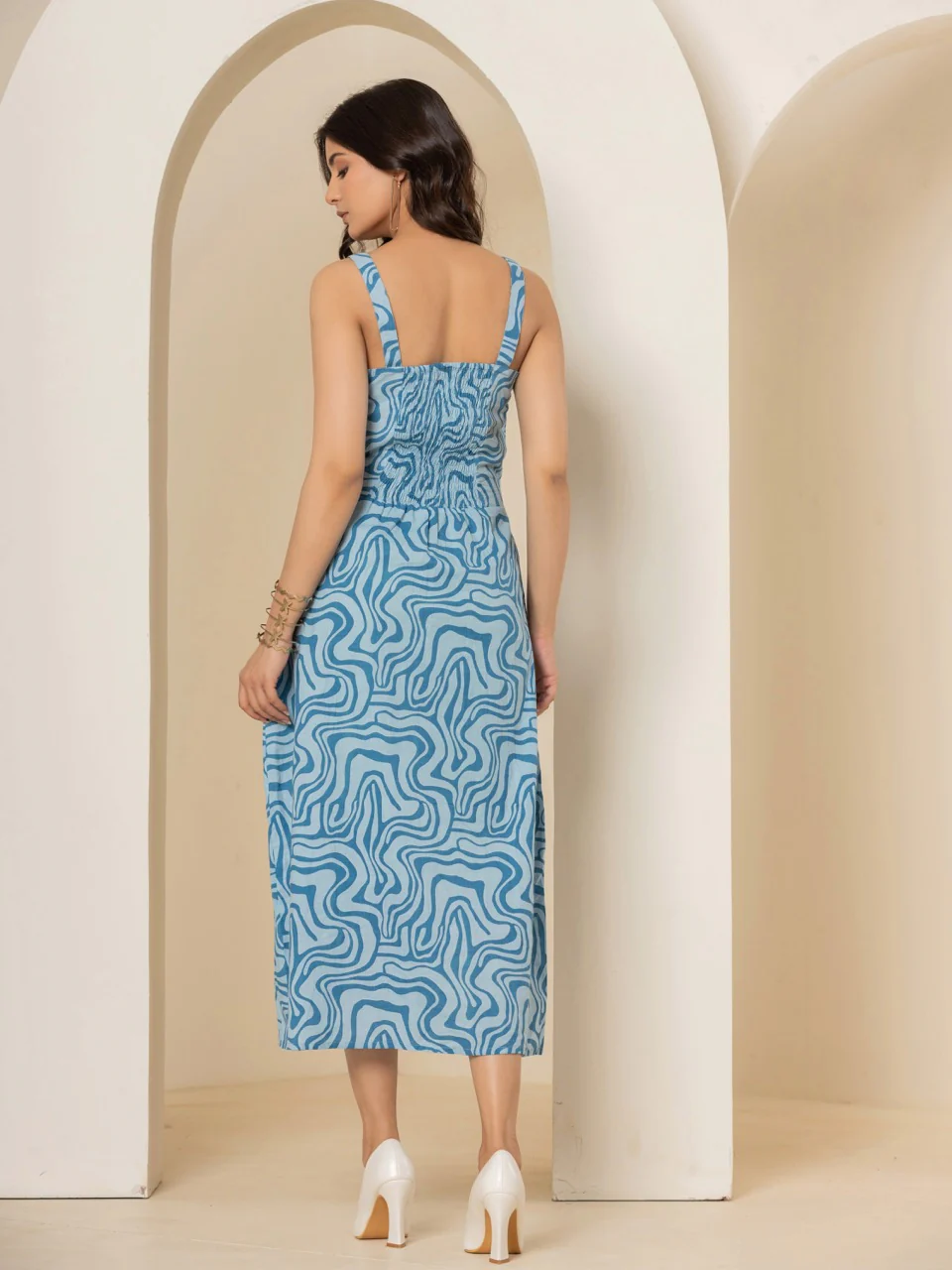Sky Blue Wave Bustier Dress - Image 3