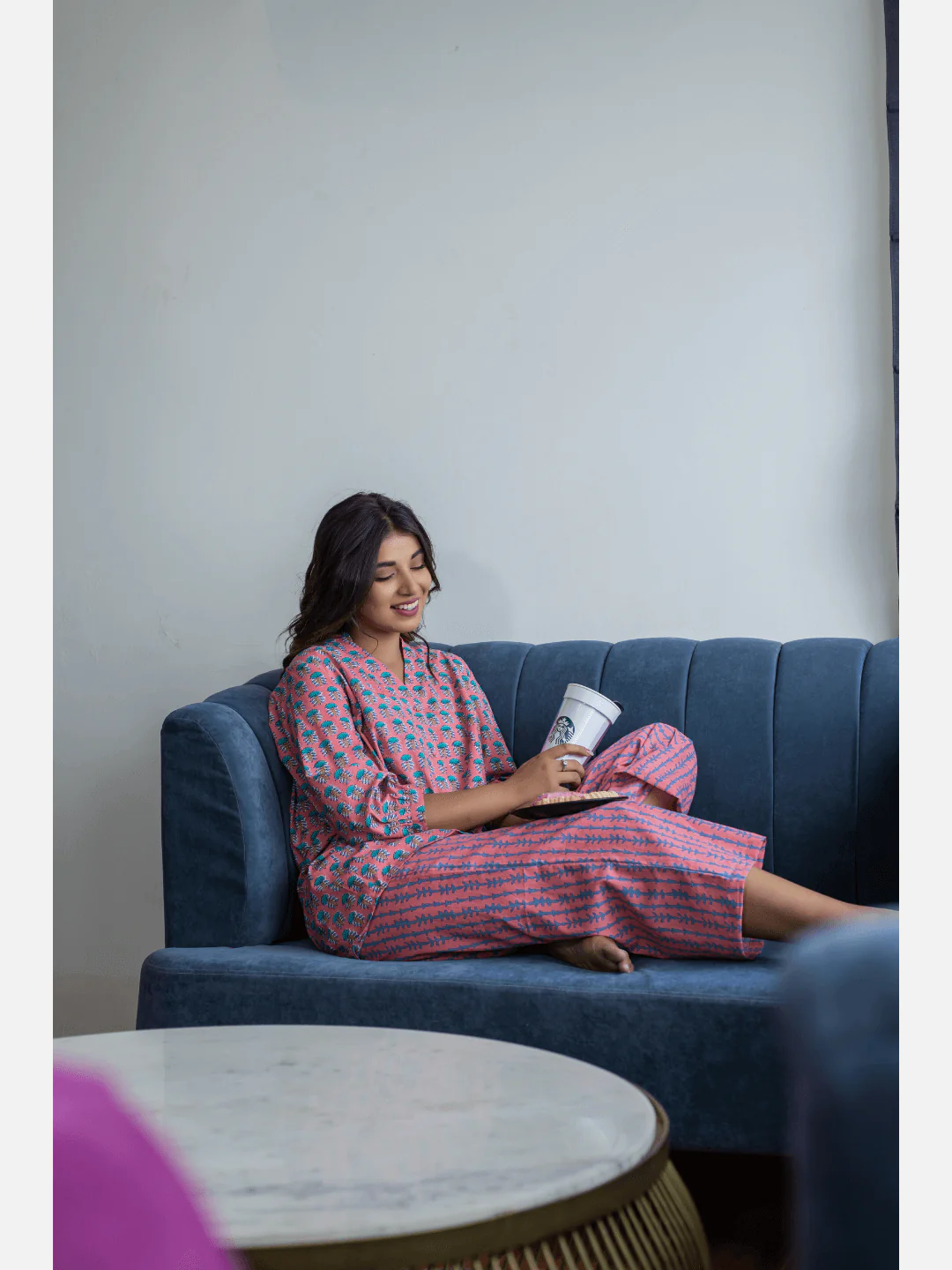 Smooth Pink back pleated Cotton Loungewear - Image 12