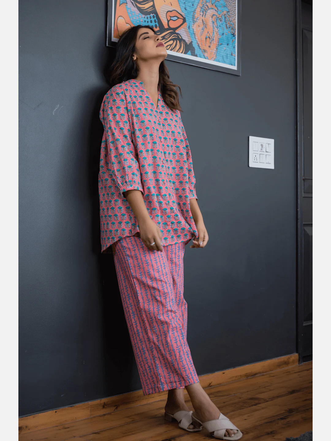 Smooth Pink back pleated Cotton Loungewear - Image 5