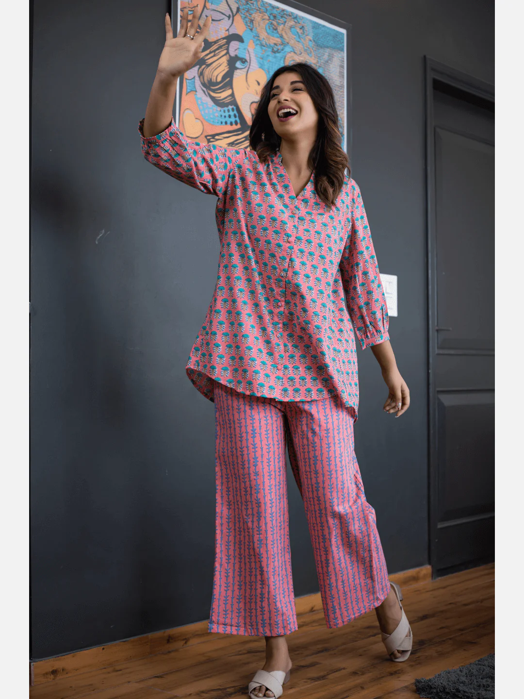 Smooth Pink back pleated Cotton Loungewear - Image 8